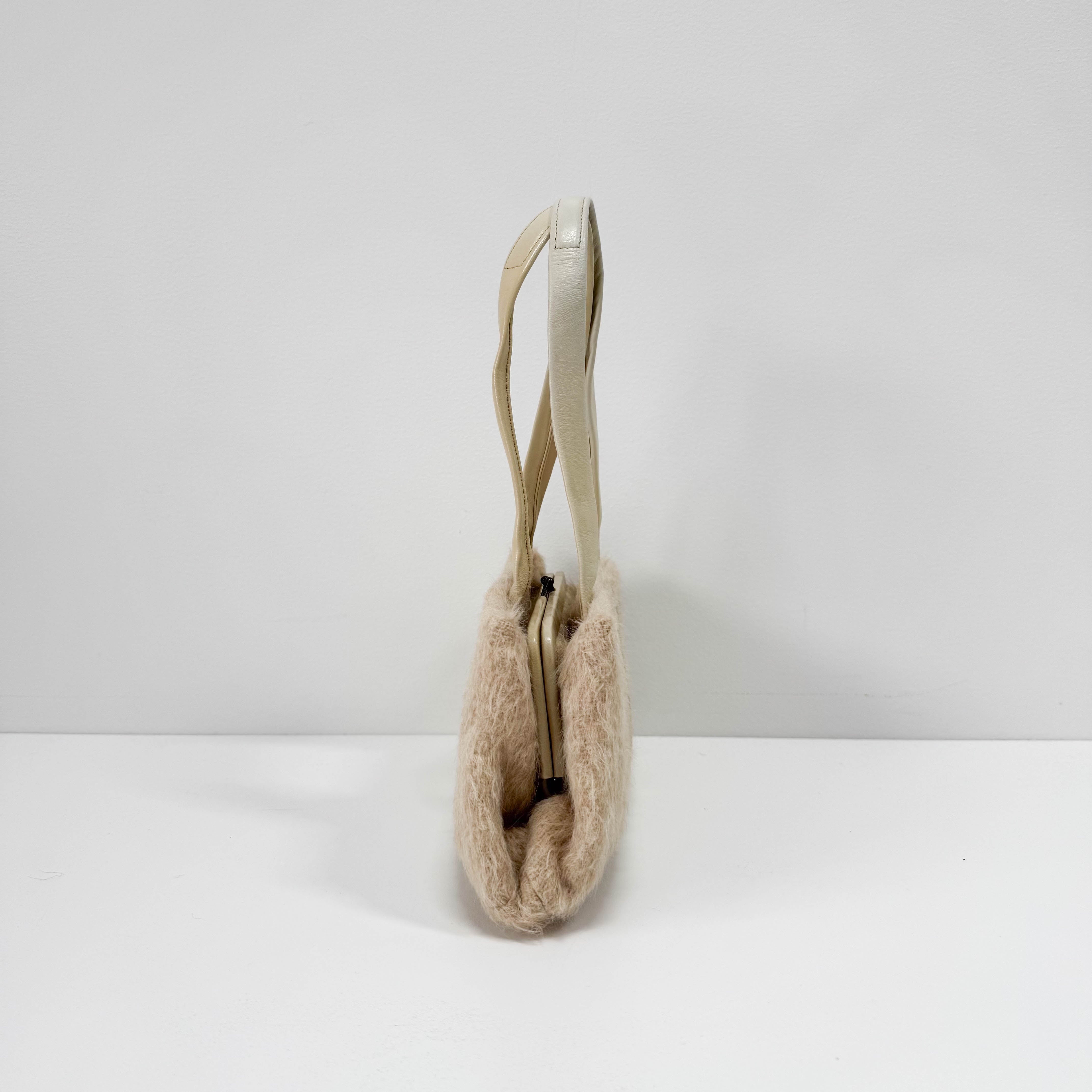 Beige Wool & Calf Clochet Shoulder Bag