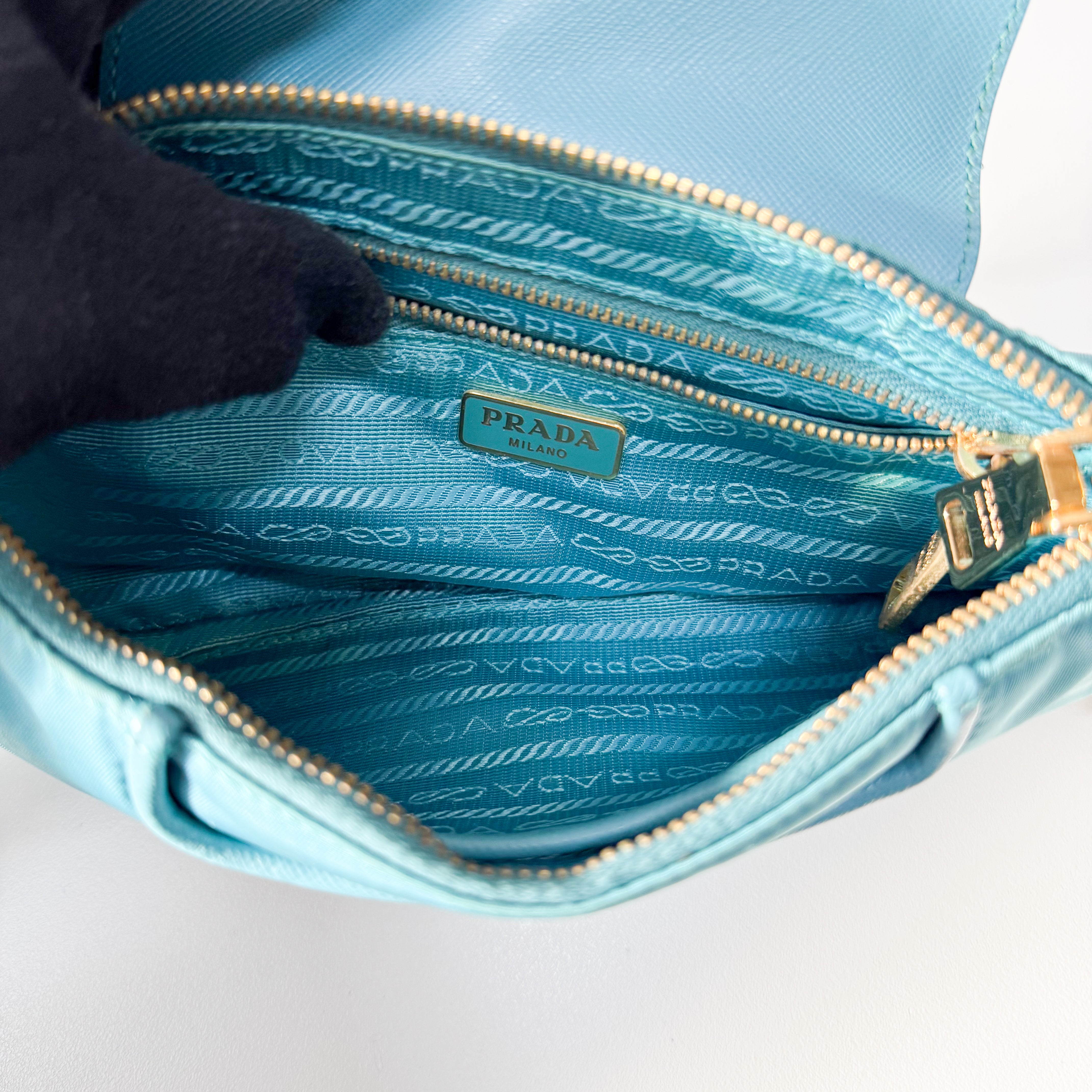 Tessuto & Saffiano Blue Nylon Crossbody Bag