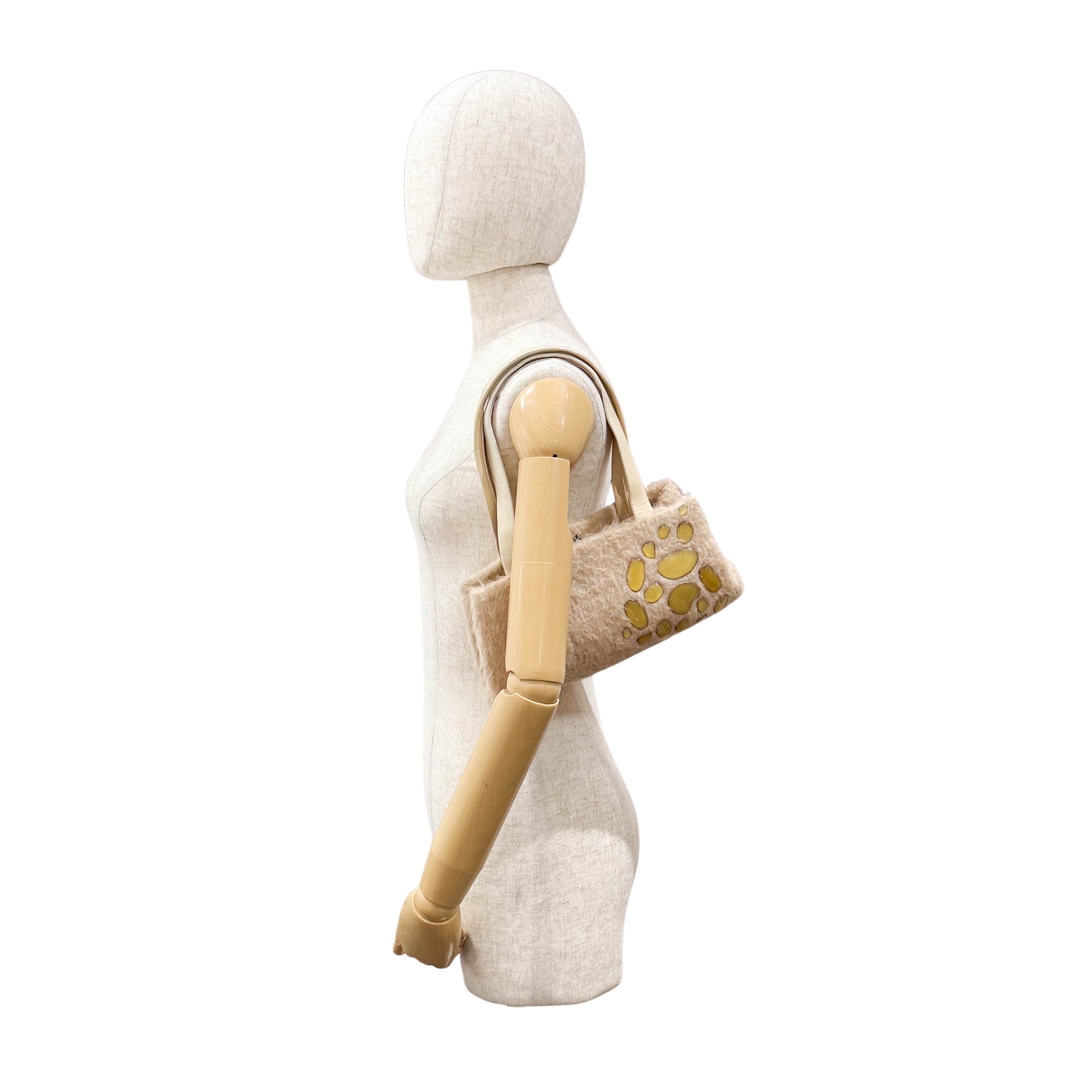 Beige Wool & Calf Clochet Shoulder Bag