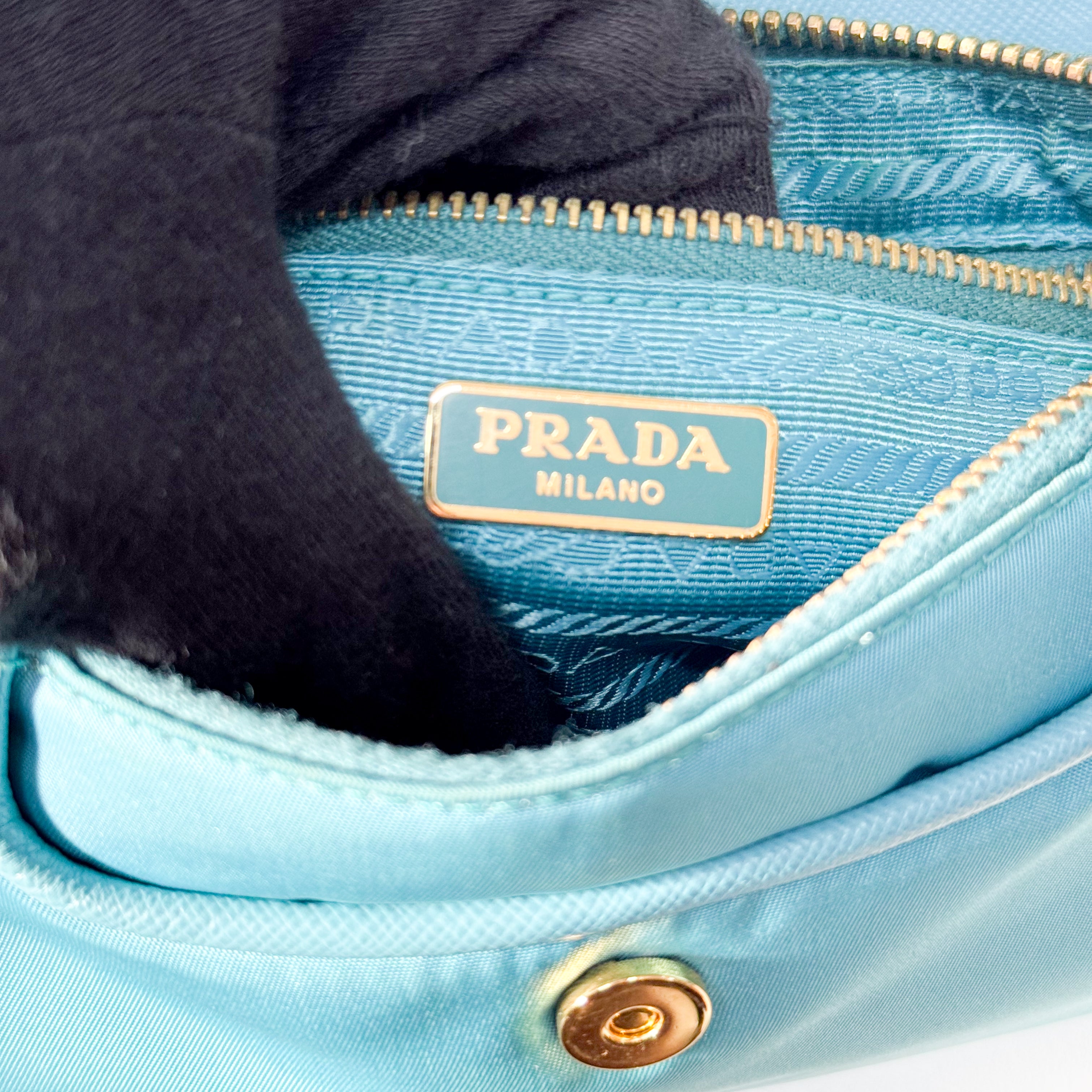 Tessuto & Saffiano Blue Nylon Crossbody Bag