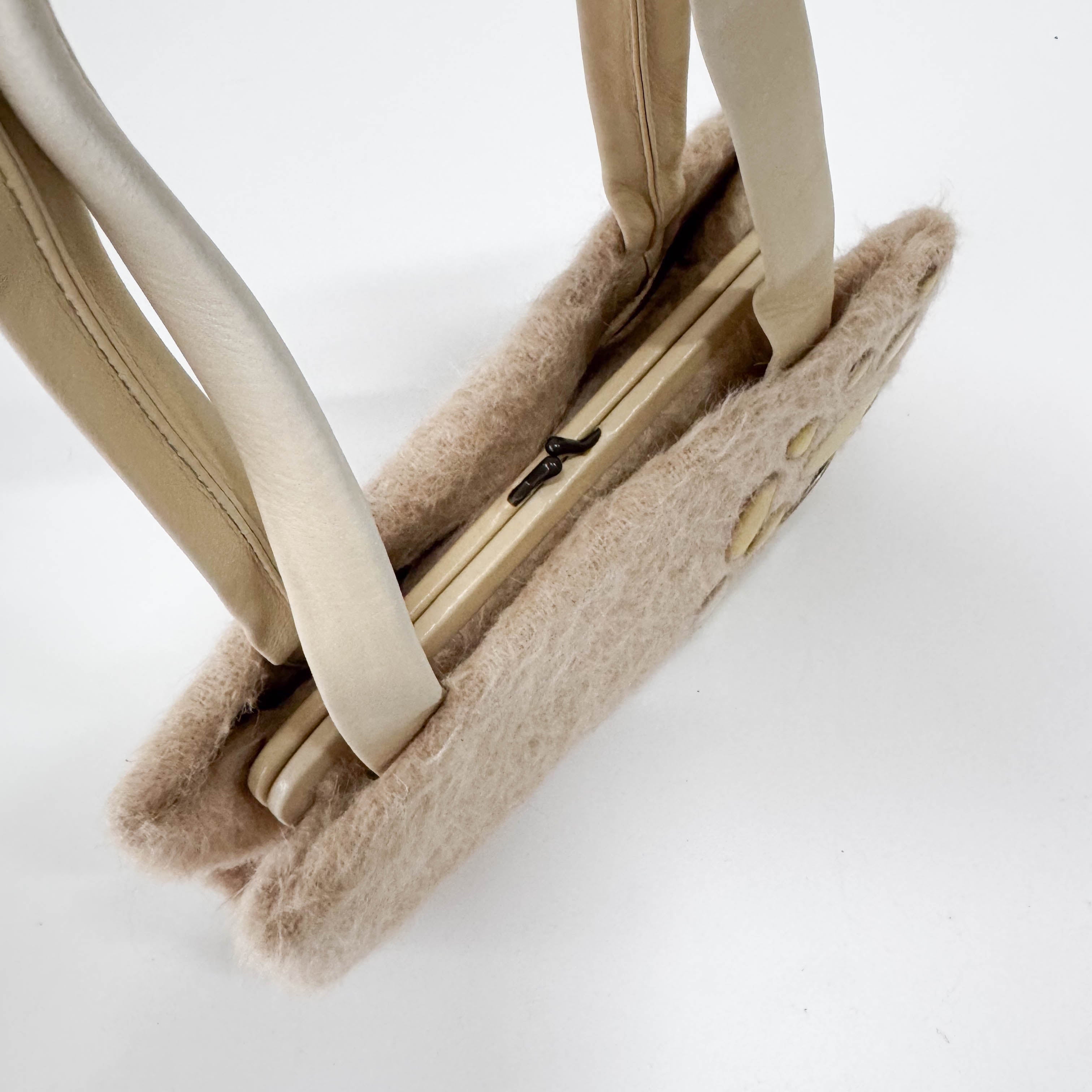 Beige Wool & Calf Clochet Shoulder Bag