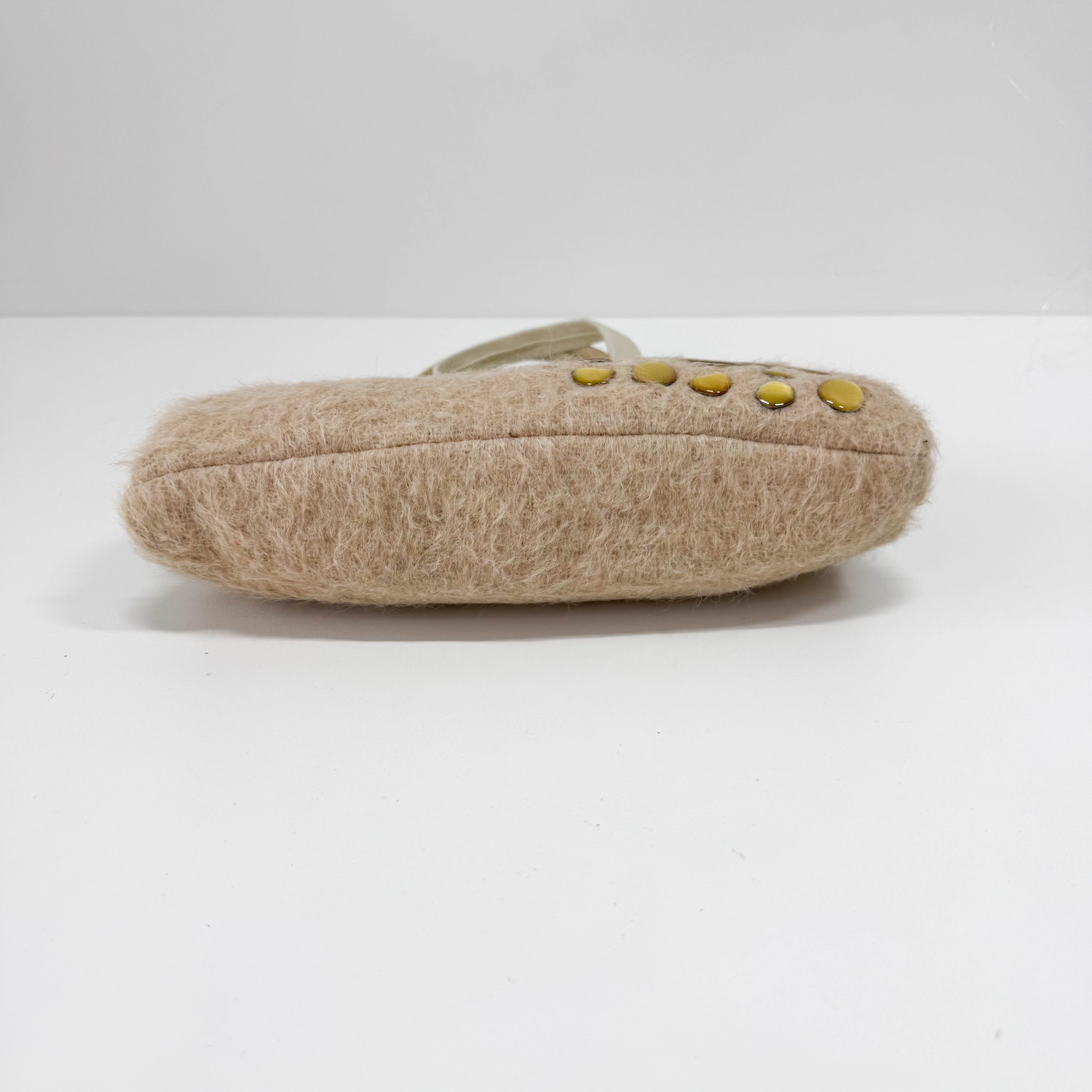 Beige Wool & Calf Clochet Shoulder Bag