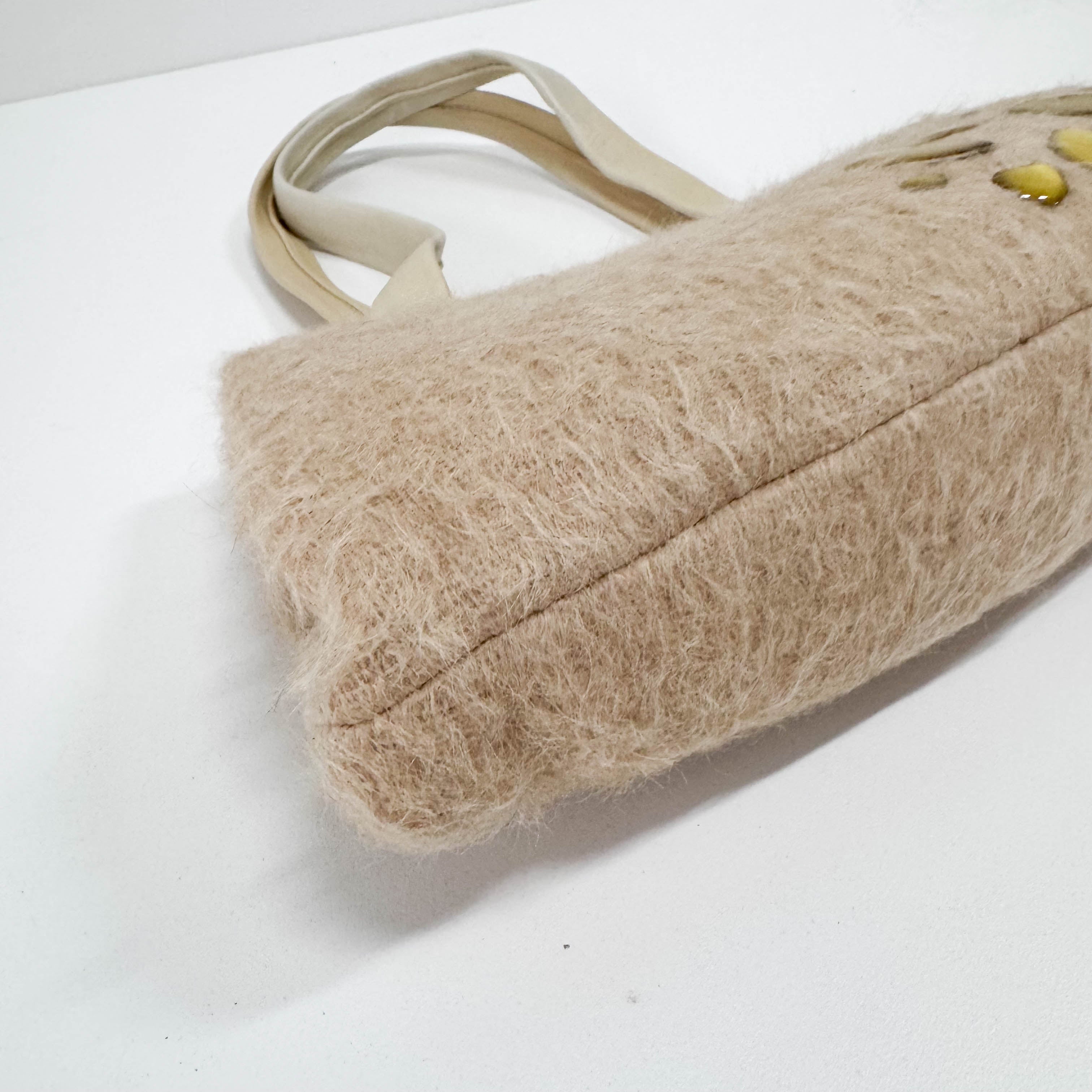 Beige Wool & Calf Clochet Shoulder Bag