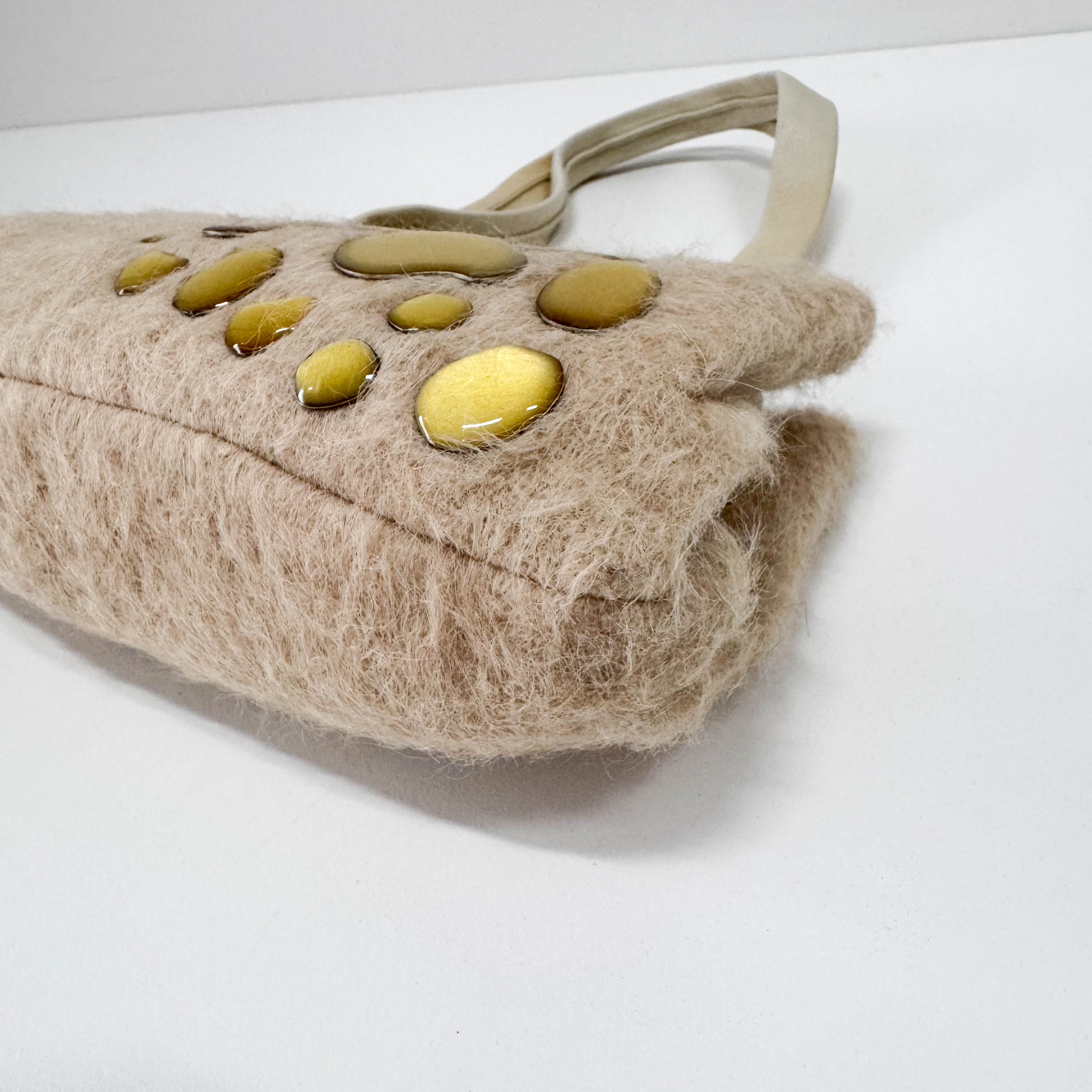 Beige Wool & Calf Clochet Shoulder Bag