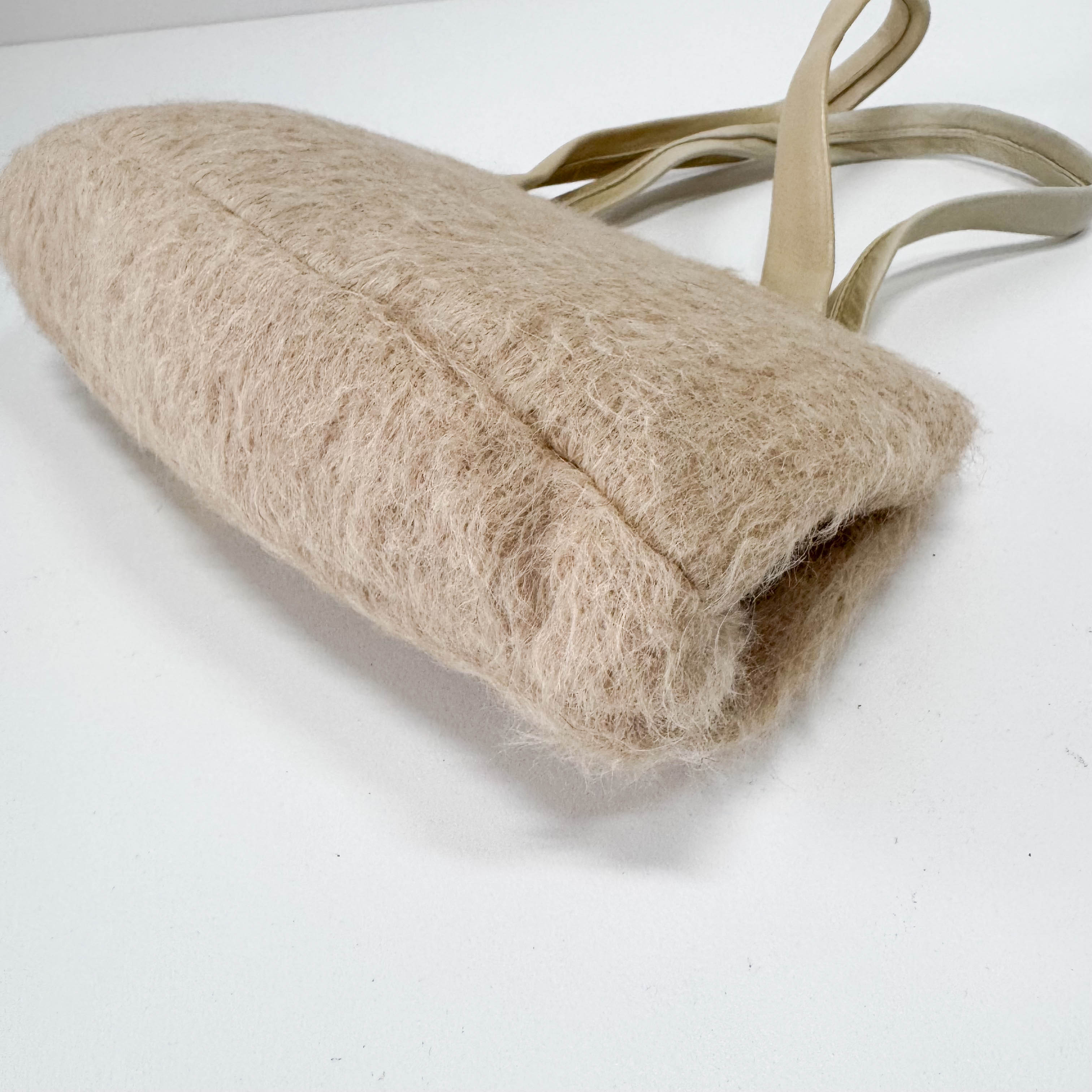 Beige Wool & Calf Clochet Shoulder Bag