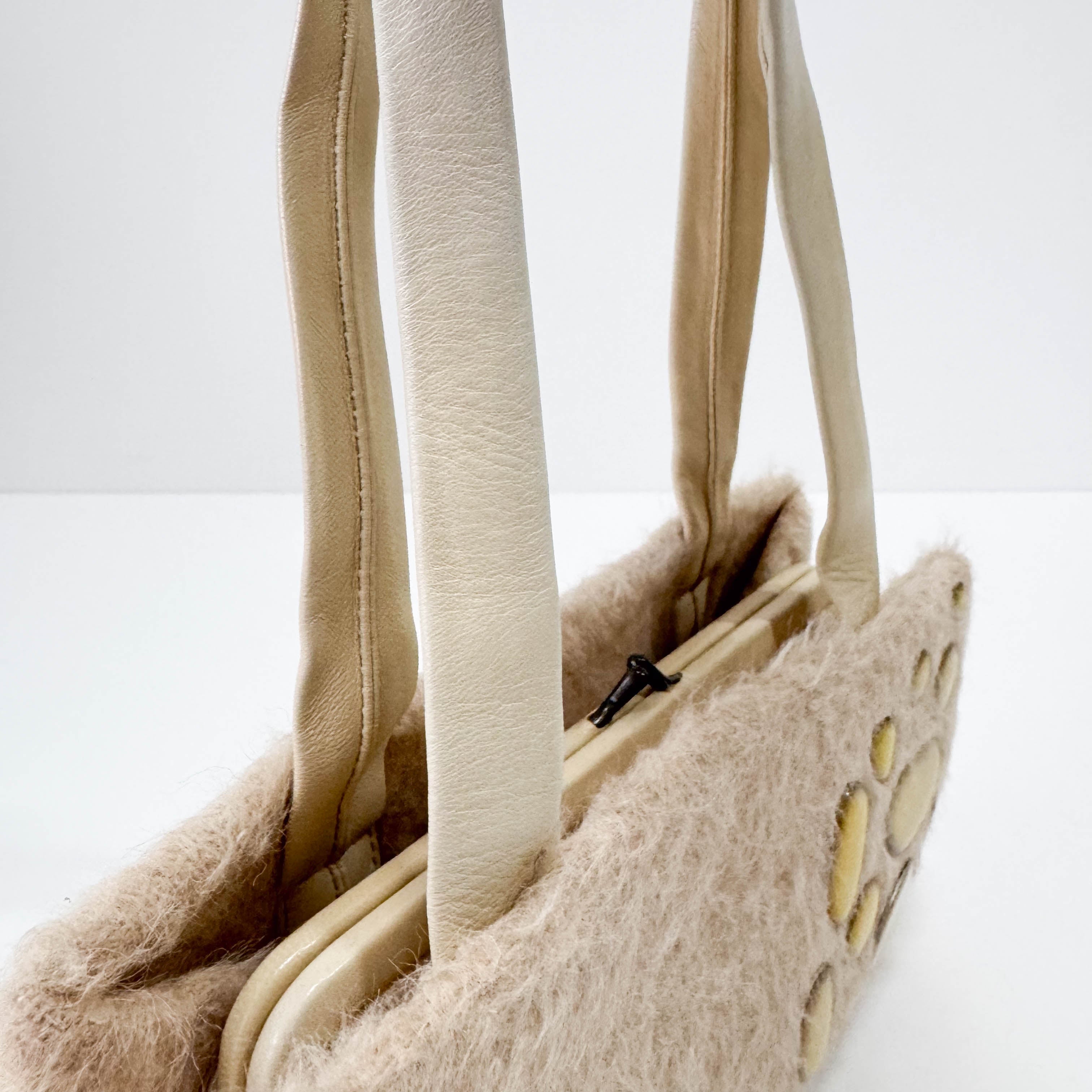 Beige Wool & Calf Clochet Shoulder Bag