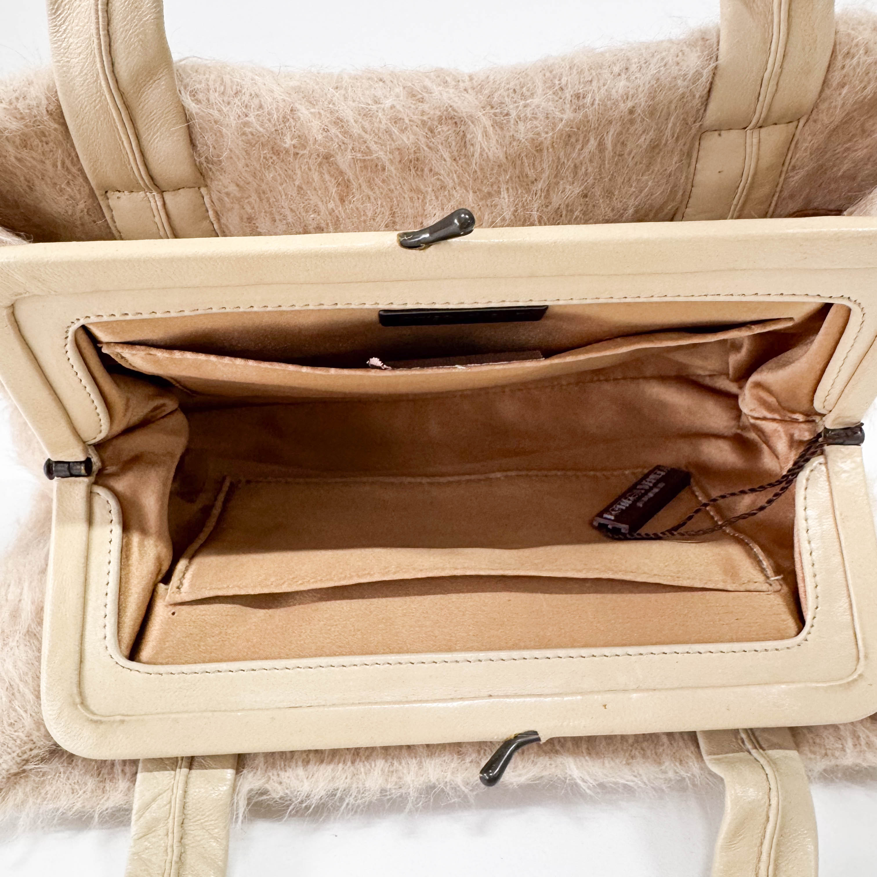 Beige Wool & Calf Clochet Shoulder Bag