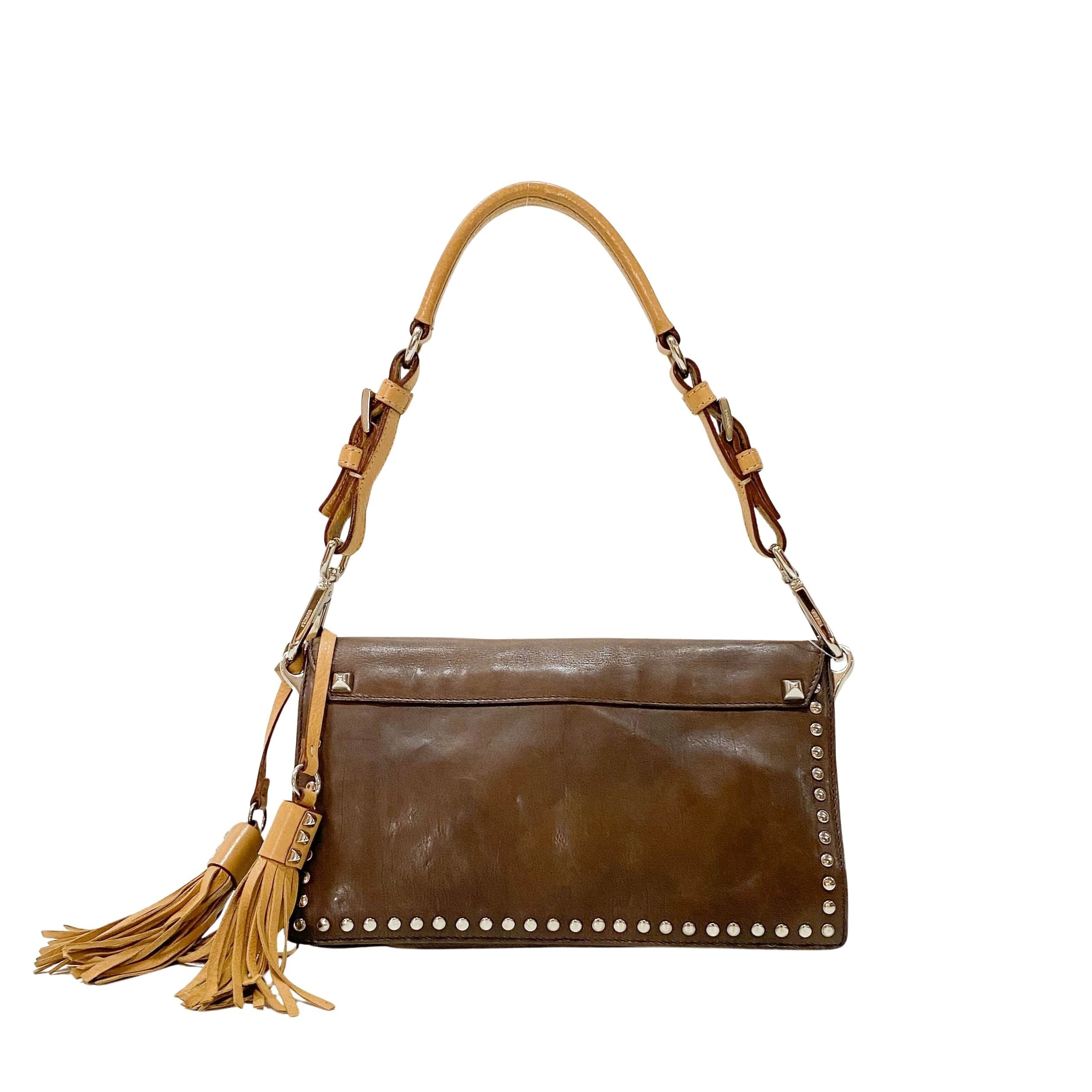 Brown Leather Studs Mini Shoulder Bag