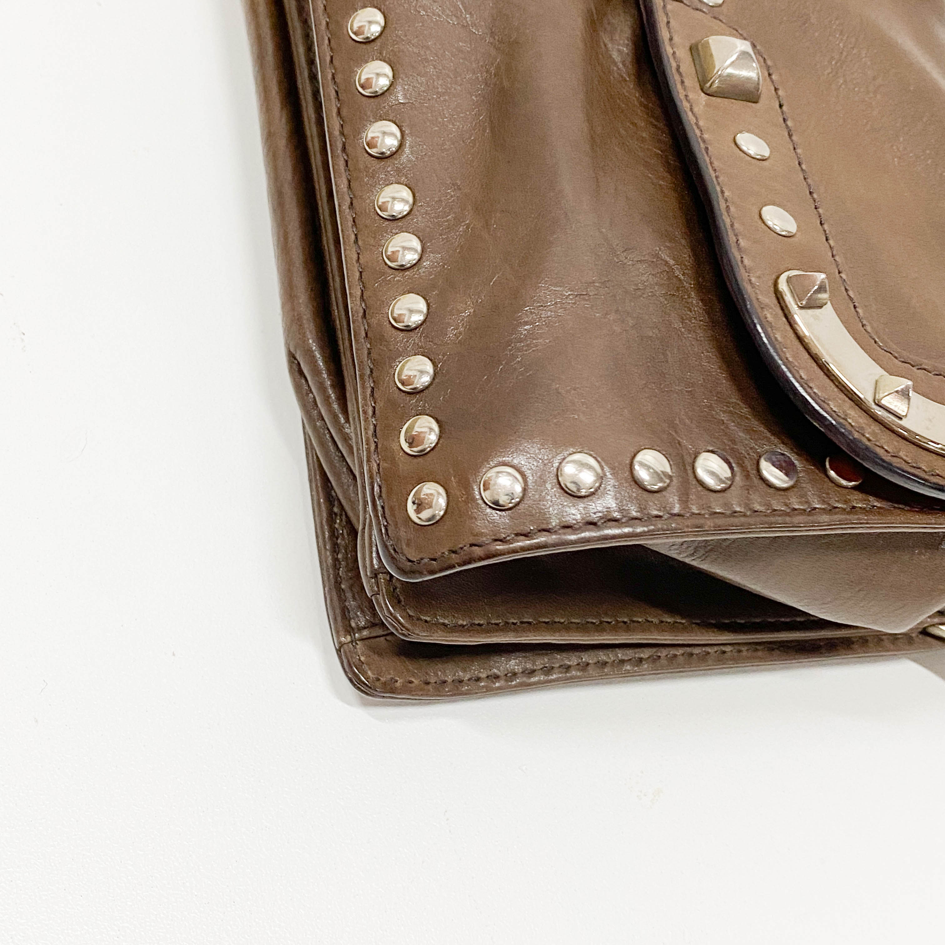 Brown Leather Studs Mini Shoulder Bag