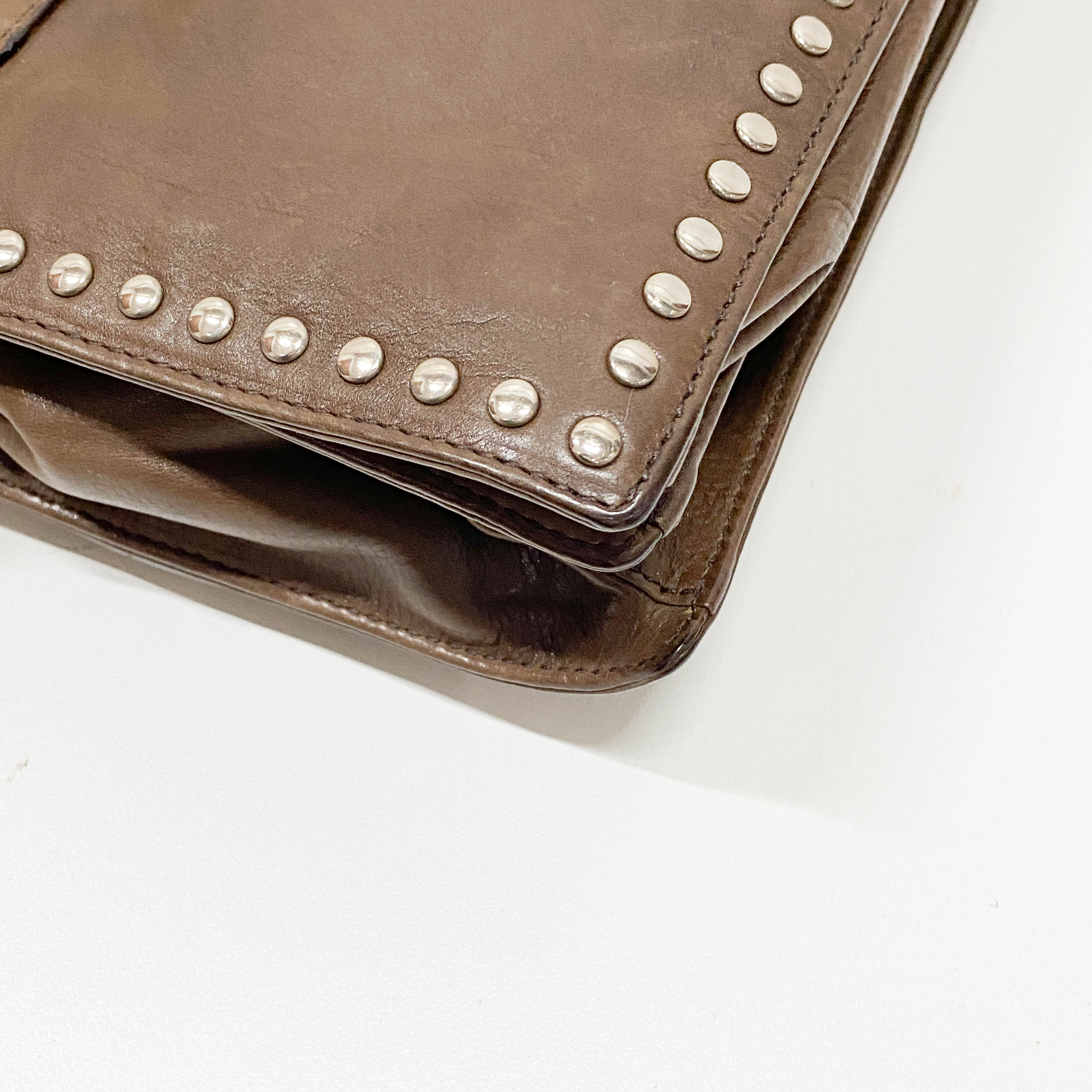 Brown Leather Studs Mini Shoulder Bag