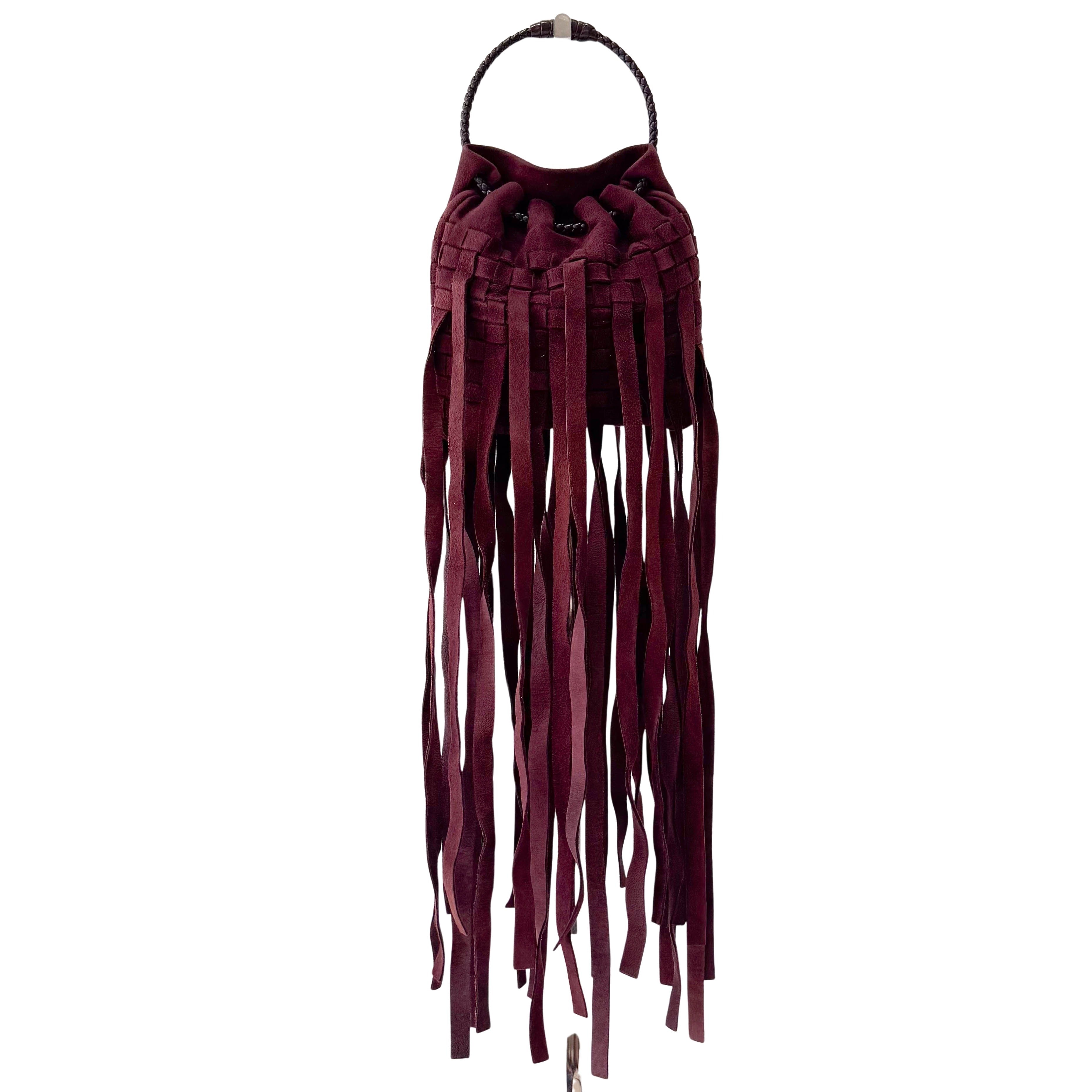Intrecciato Brown Suede Fringe Small Pouch