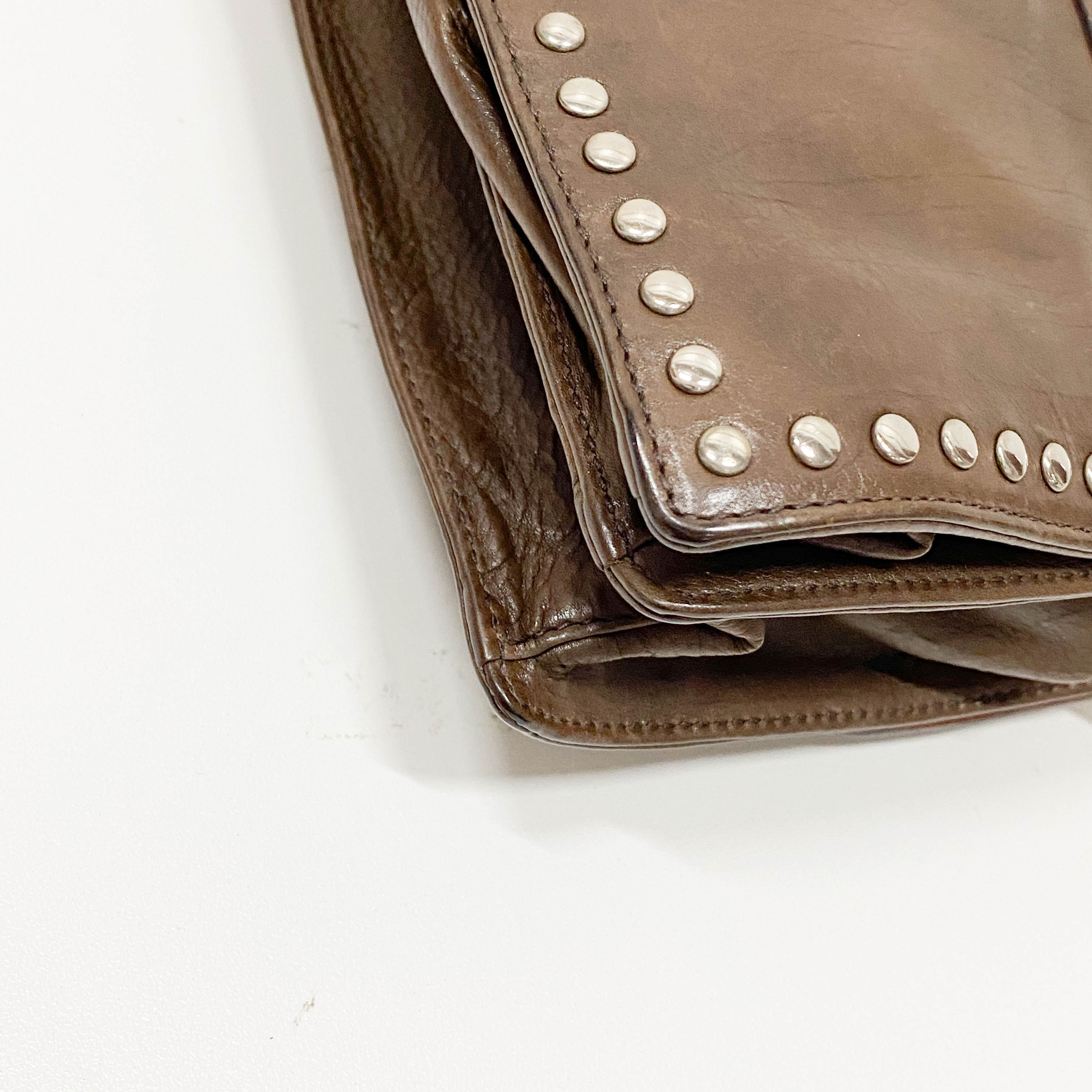 Brown Leather Studs Mini Shoulder Bag