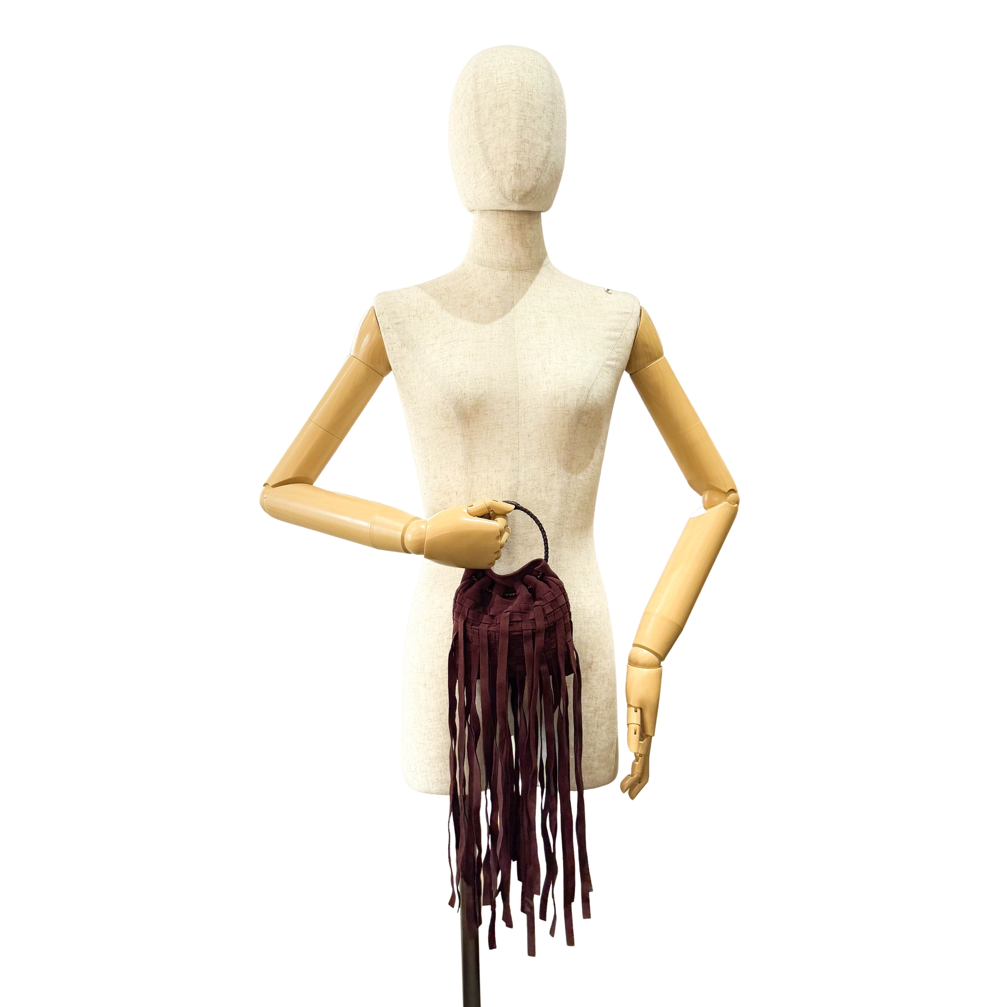 Intrecciato Brown Suede Fringe Small Pouch