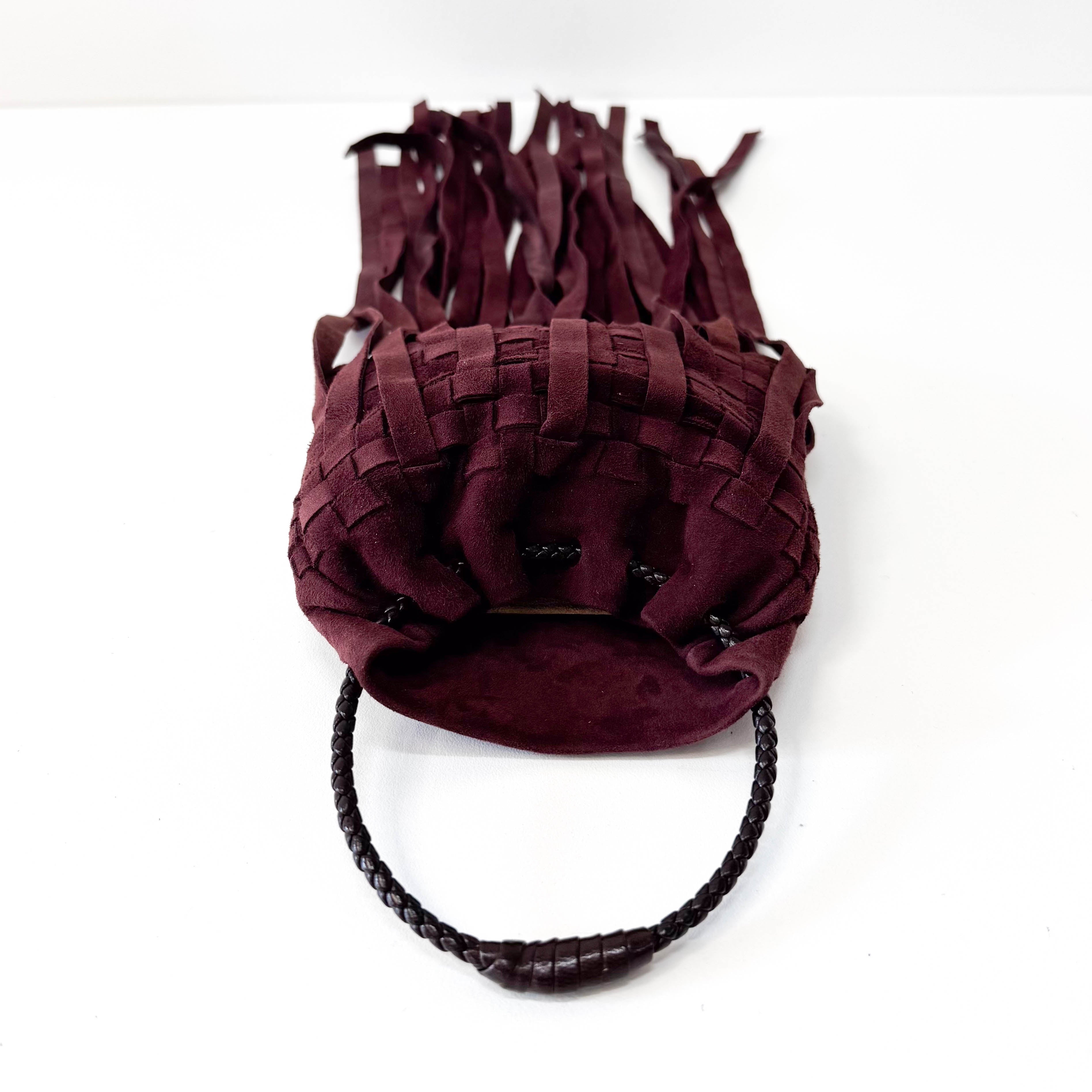 Intrecciato Brown Suede Fringe Small Pouch