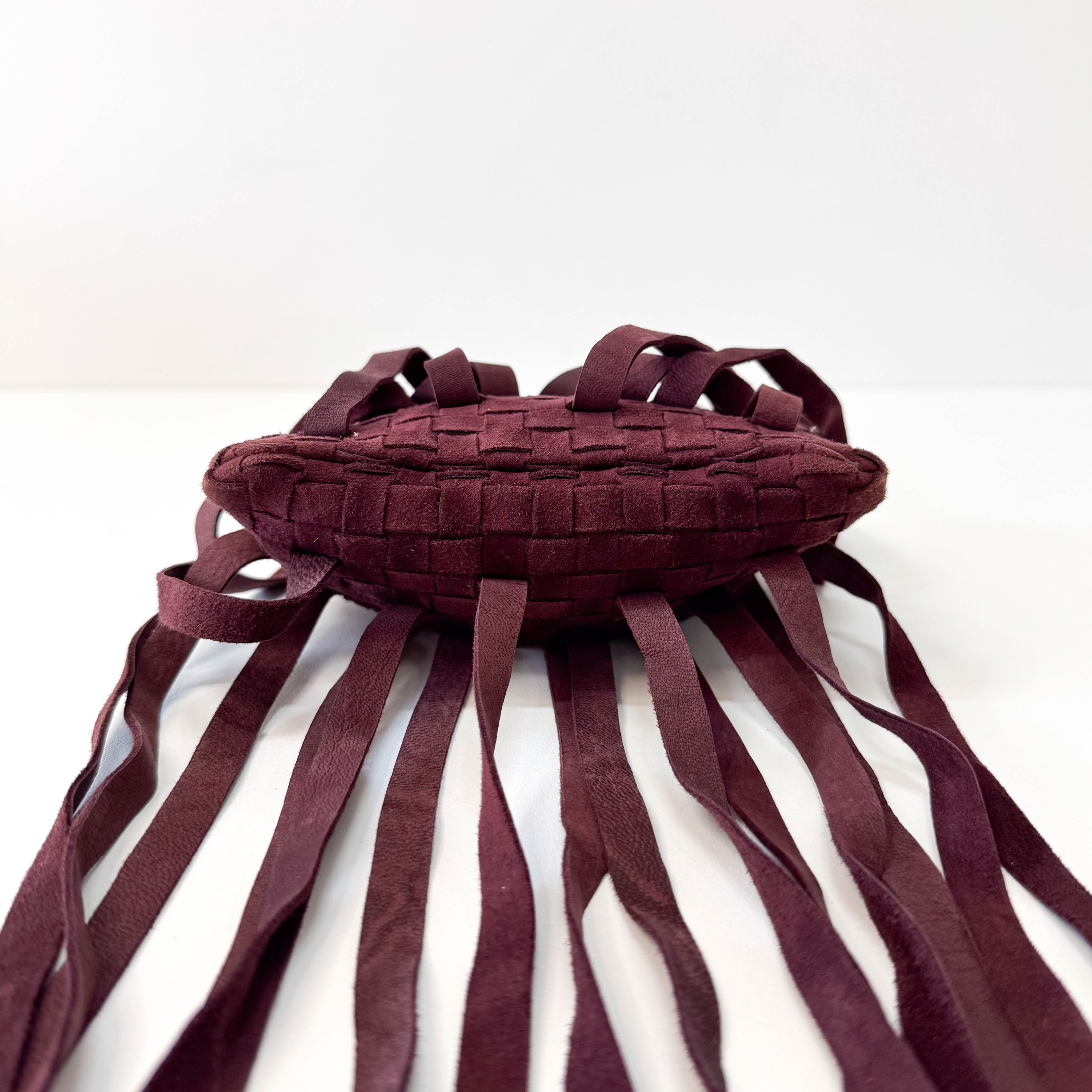 Intrecciato Brown Suede Fringe Small Pouch