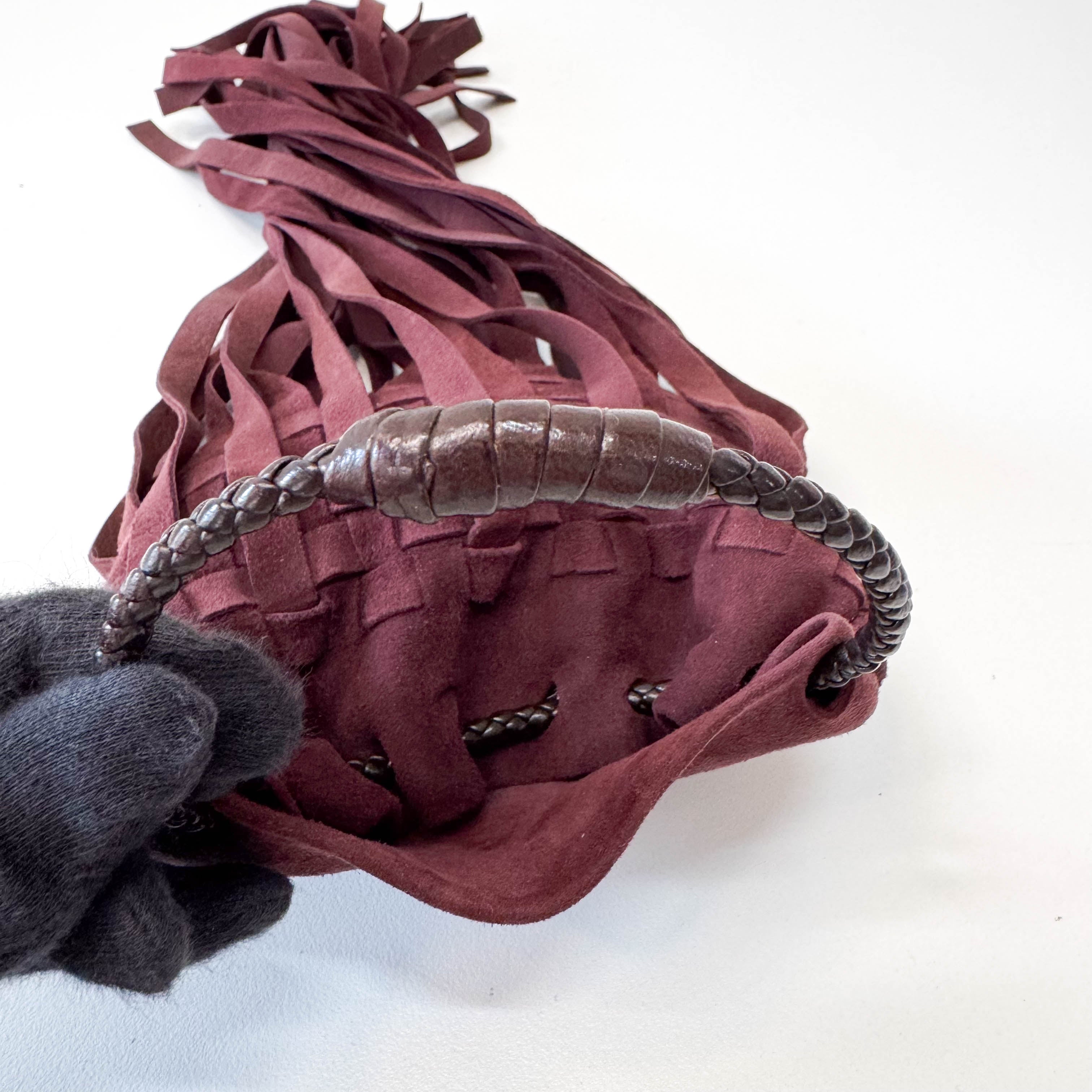 Intrecciato Brown Suede Fringe Small Pouch