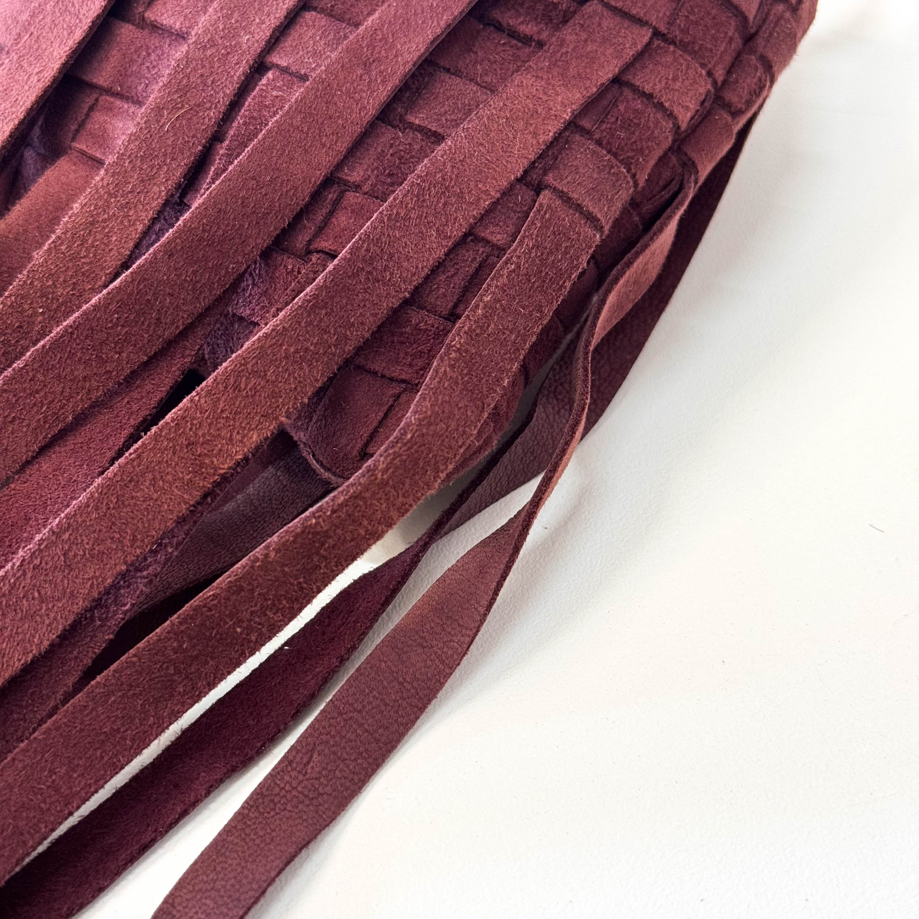 Intrecciato Brown Suede Fringe Small Pouch