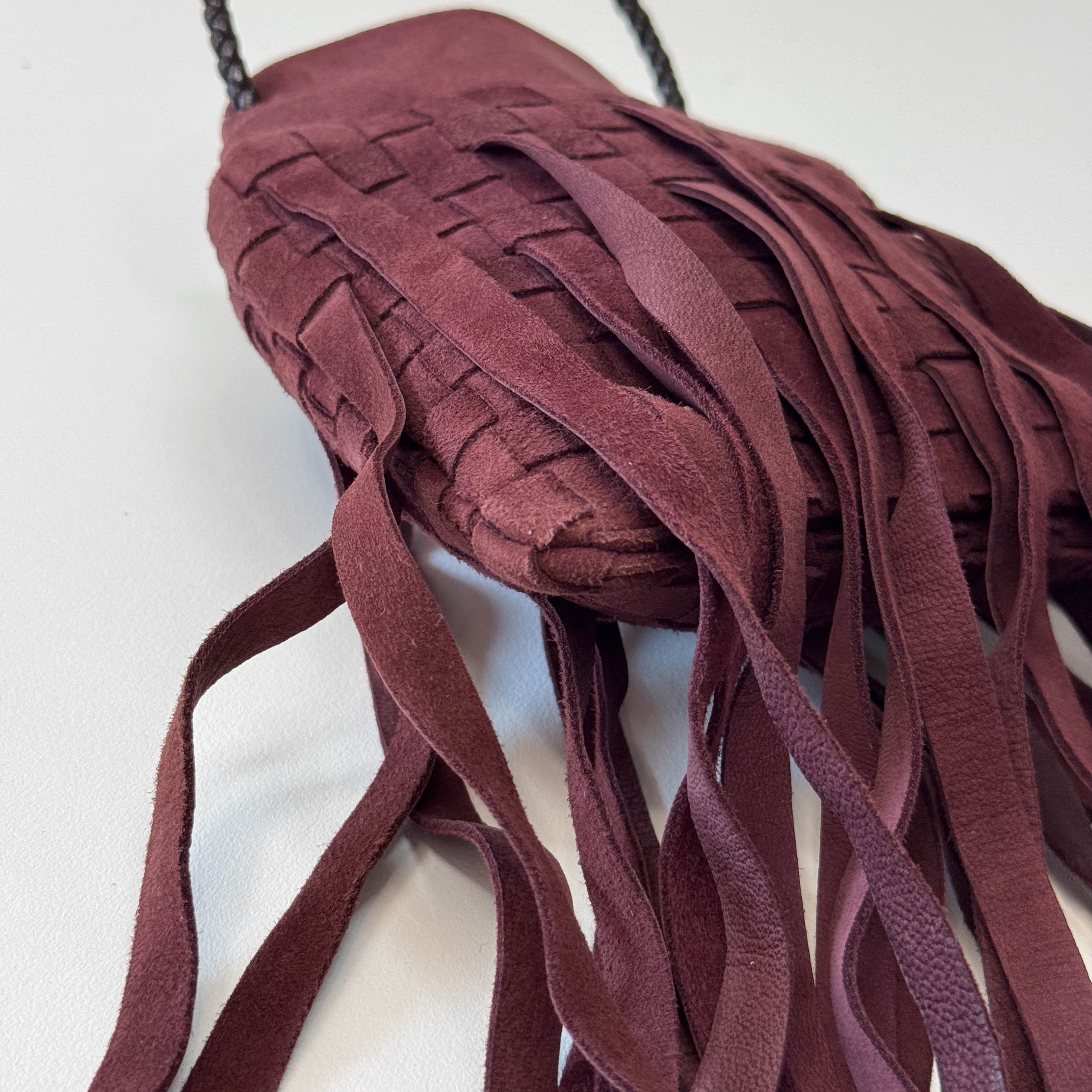 Intrecciato Brown Suede Fringe Small Pouch