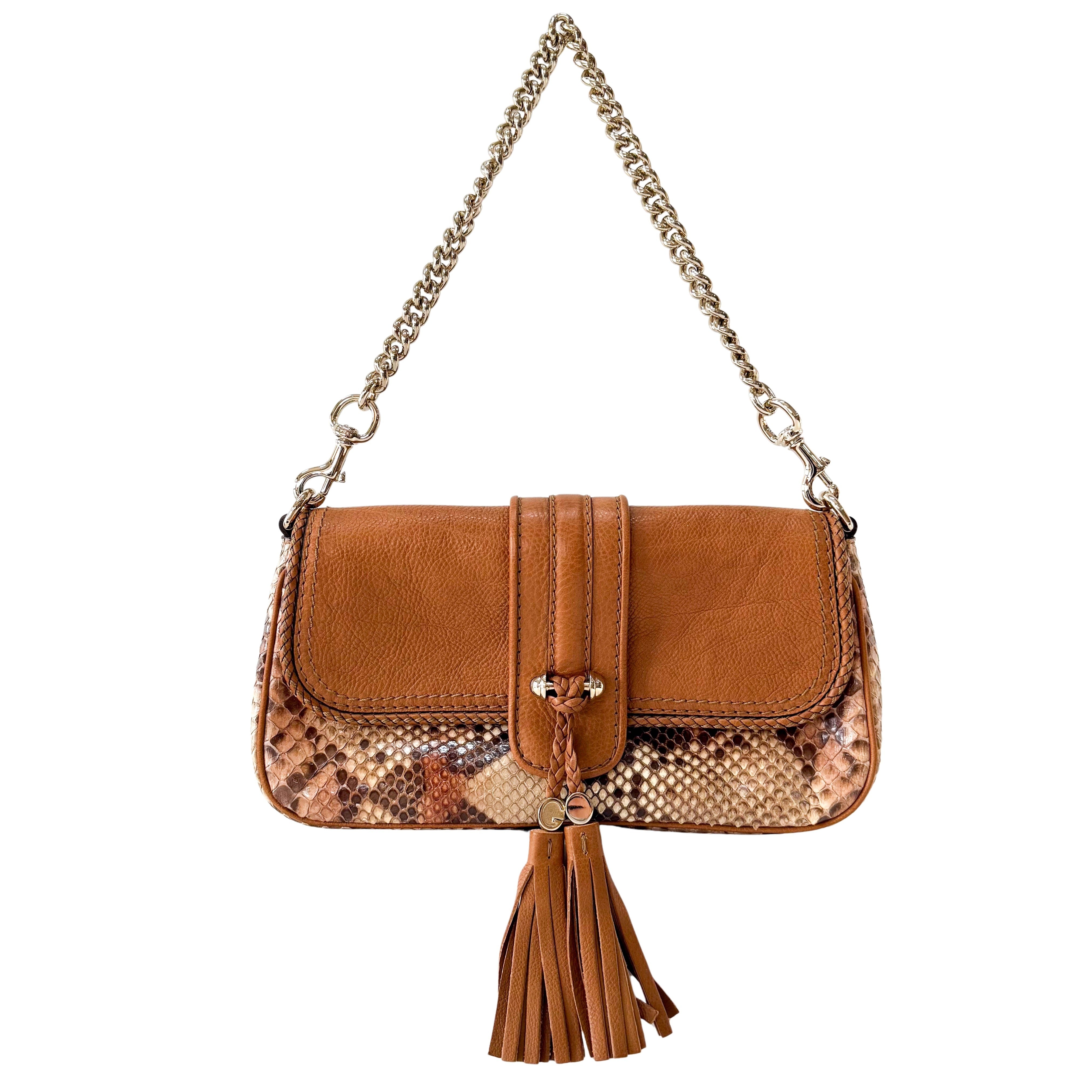 Brown Leather Gold Chain Shoulder Bag