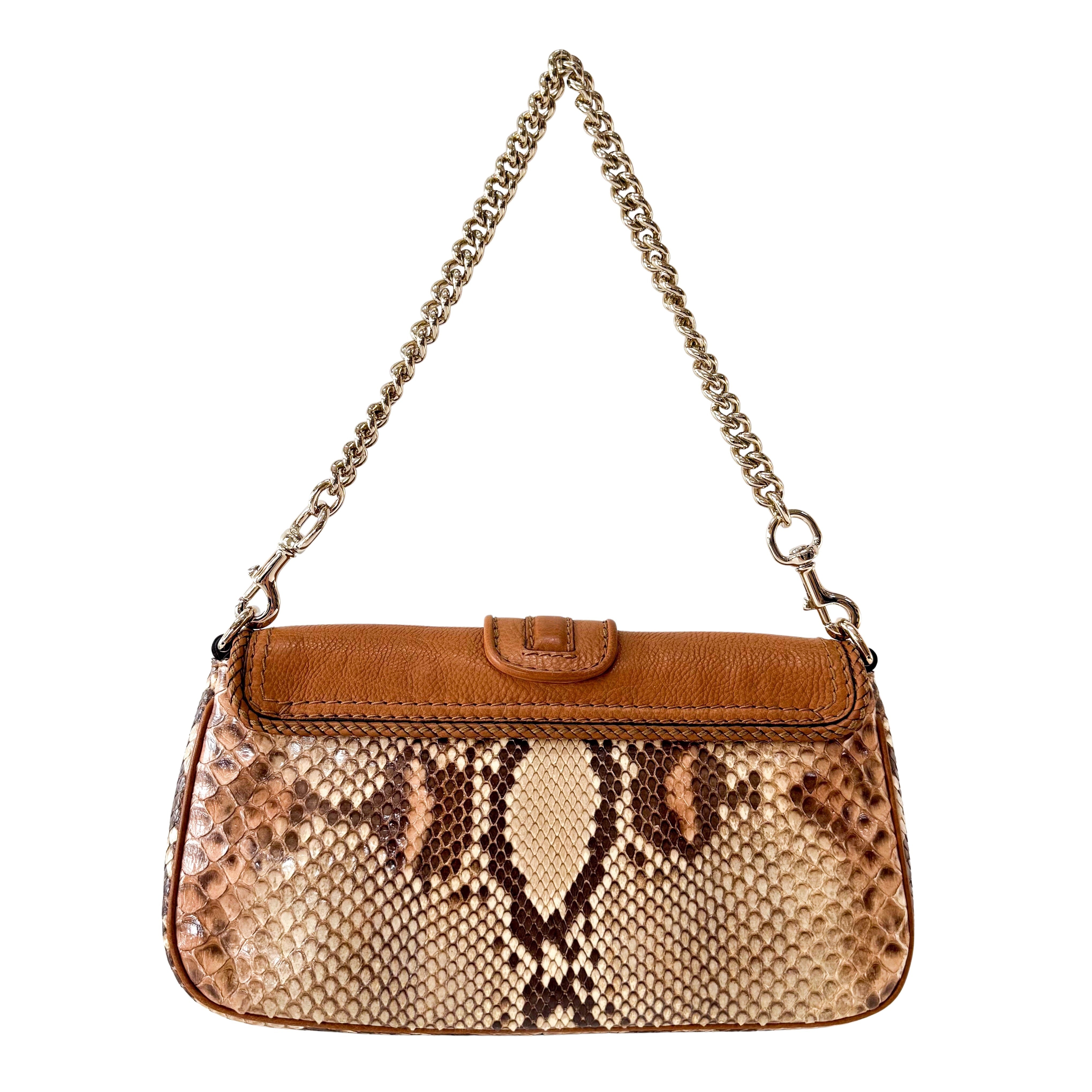 Brown Leather Gold Chain Shoulder Bag