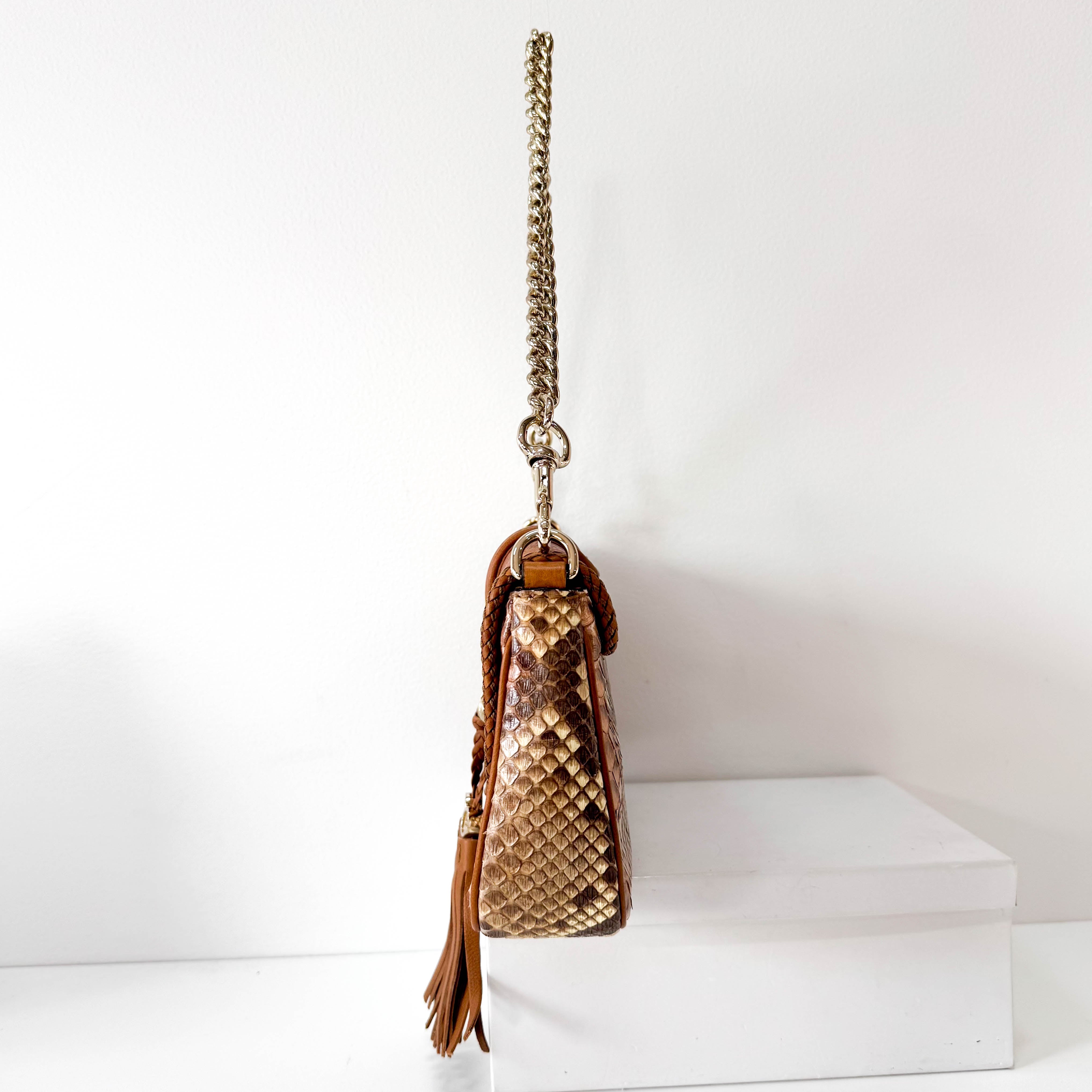 Brown Leather Gold Chain Shoulder Bag