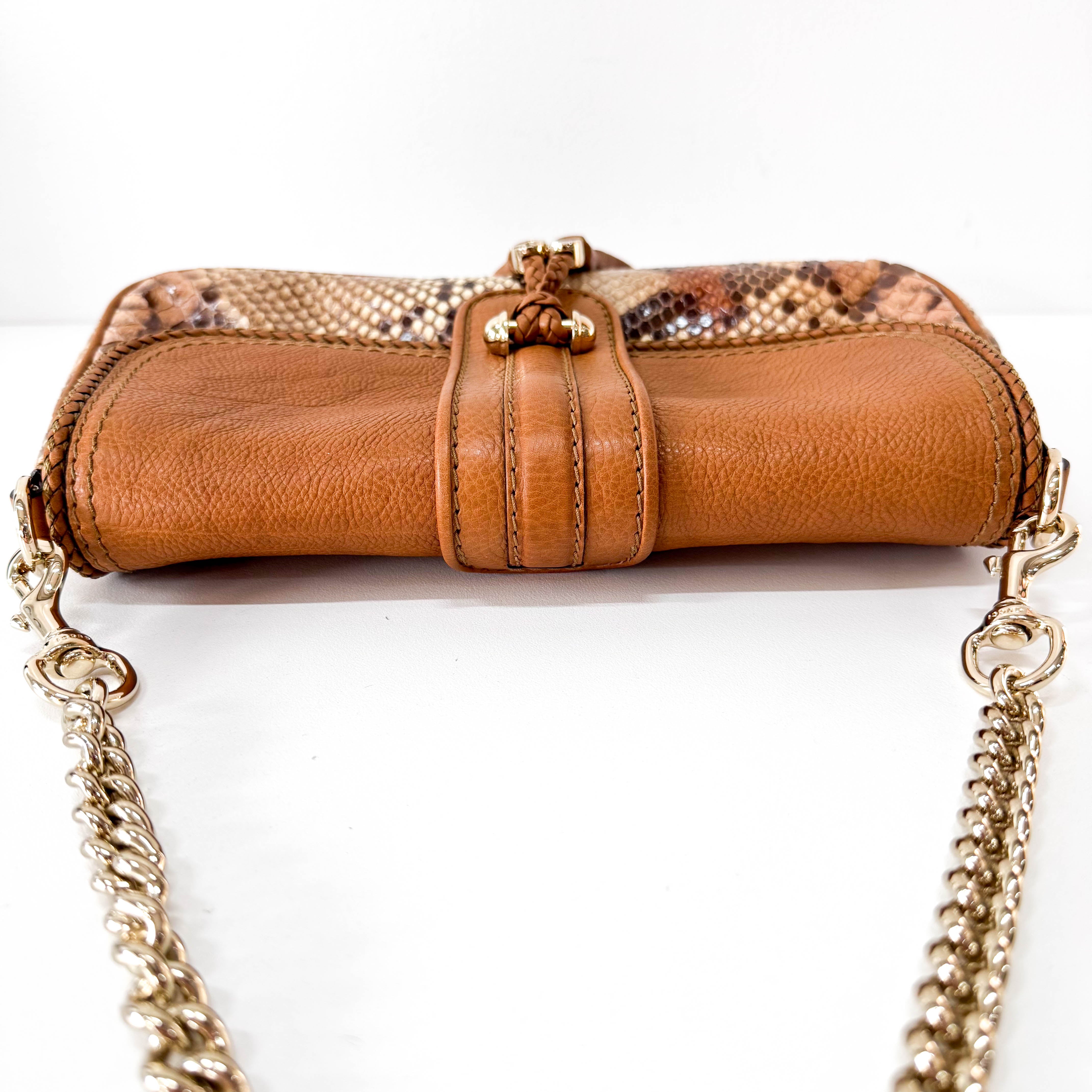 Brown Leather Gold Chain Shoulder Bag