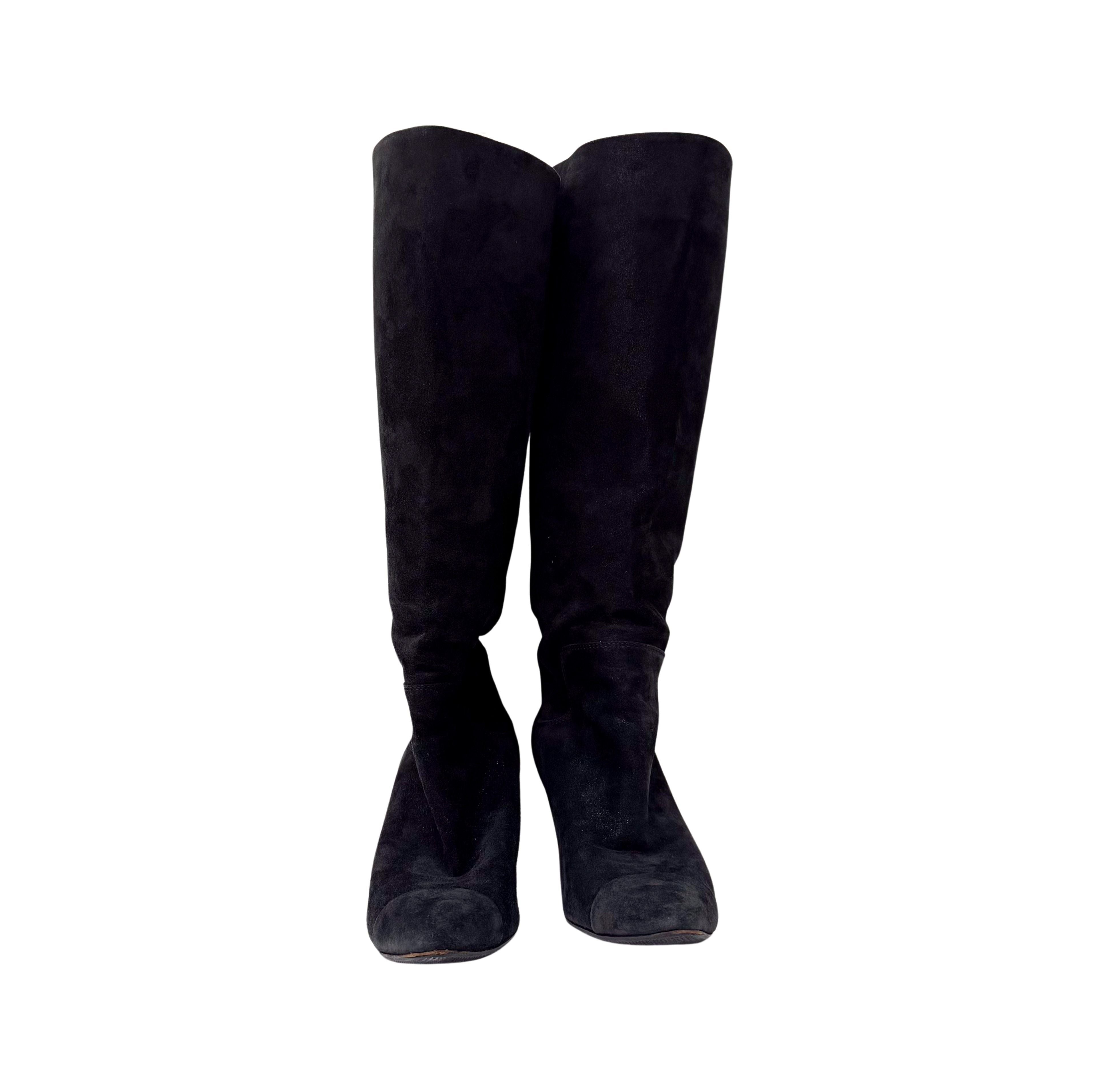 Size 36 1/2 Black Suede Tall Boots