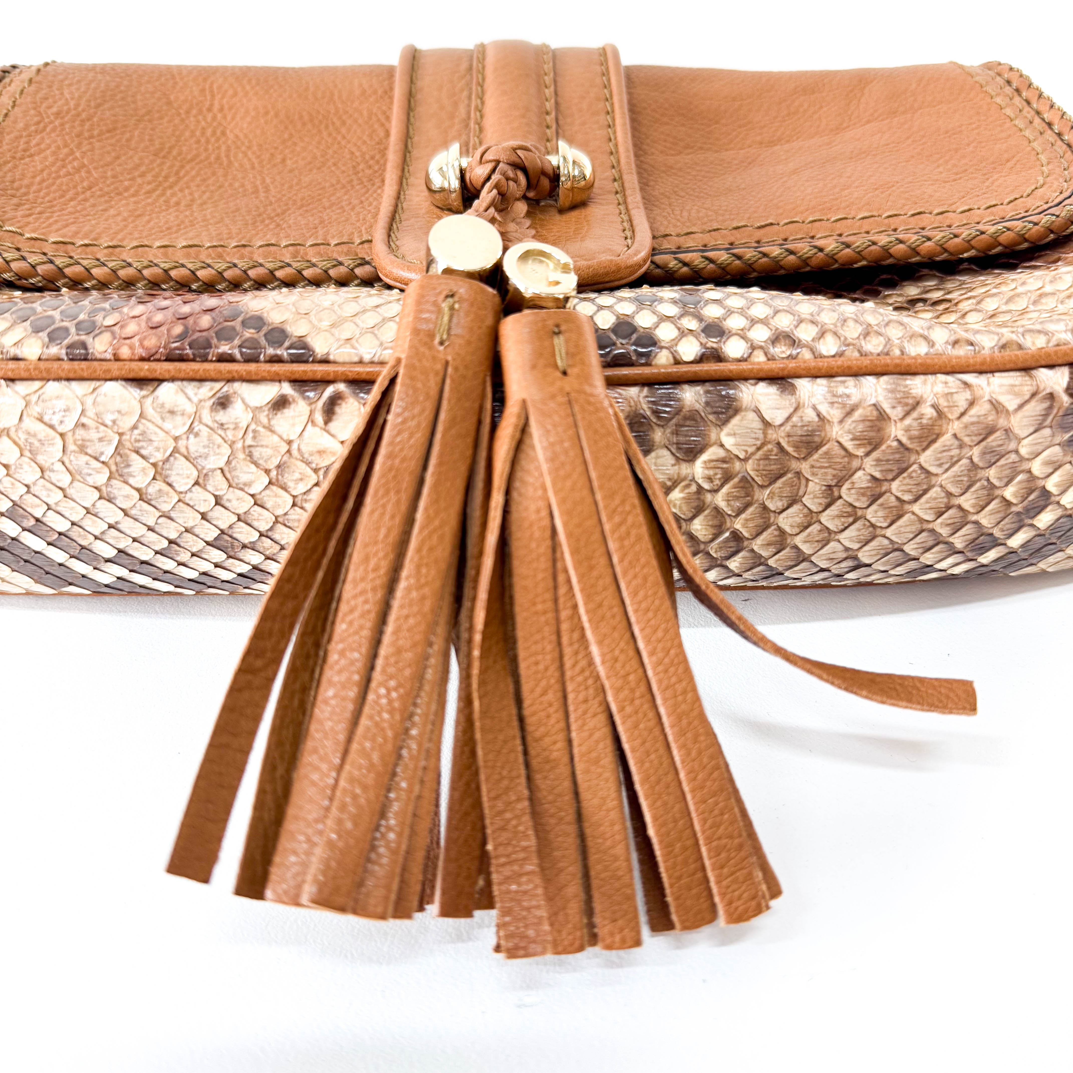 Brown Leather Gold Chain Shoulder Bag