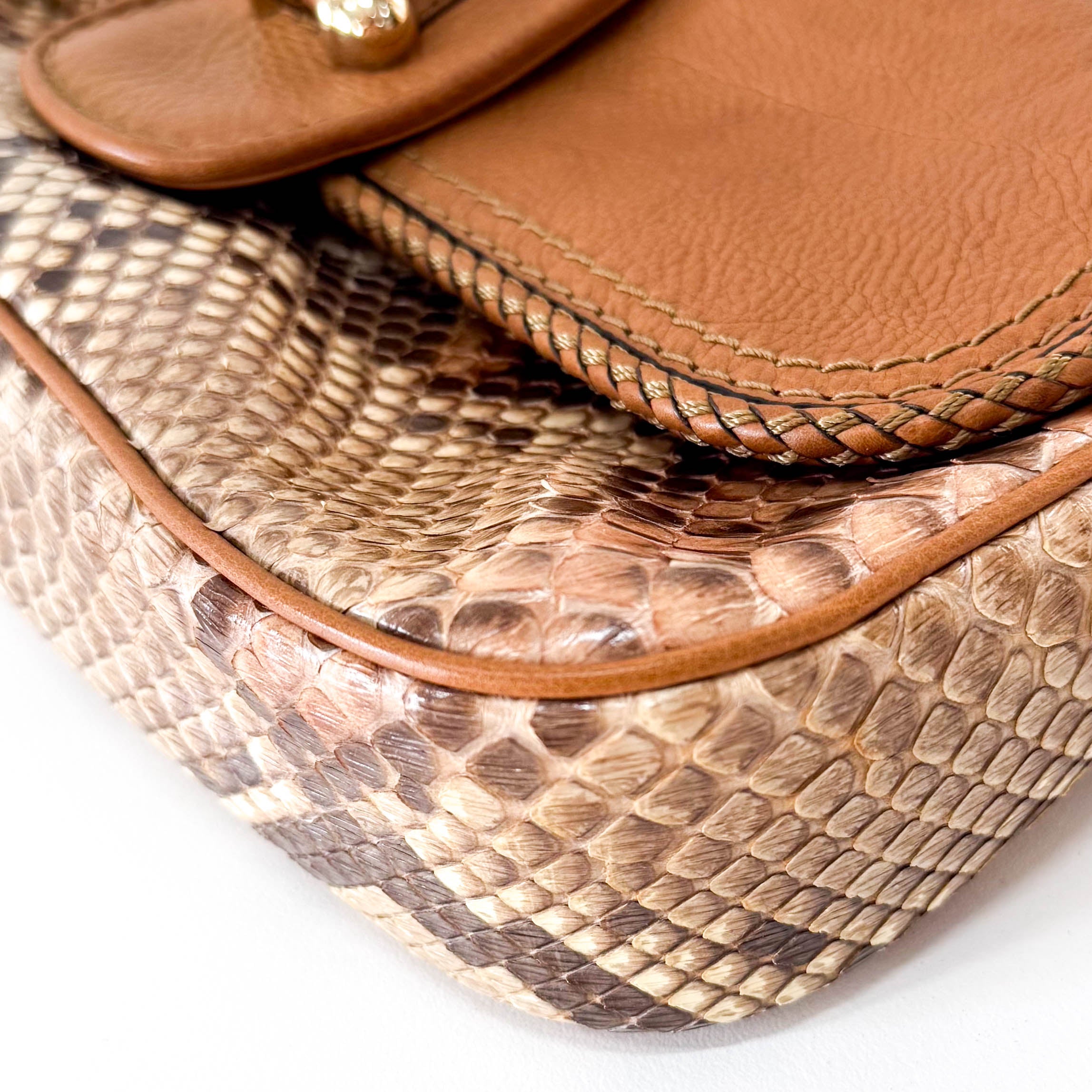 Brown Leather Gold Chain Shoulder Bag