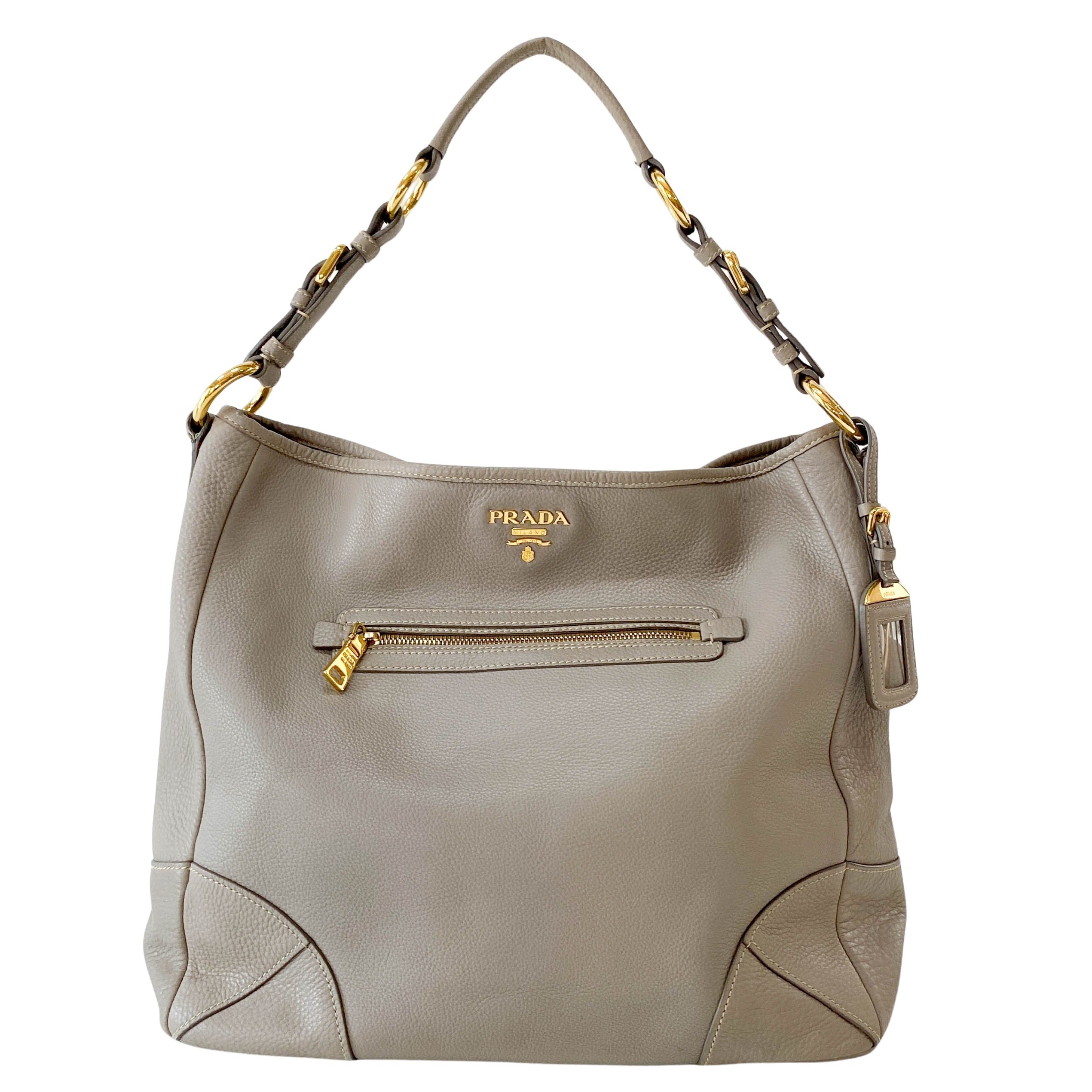 Grey Leather Shoulder Bag