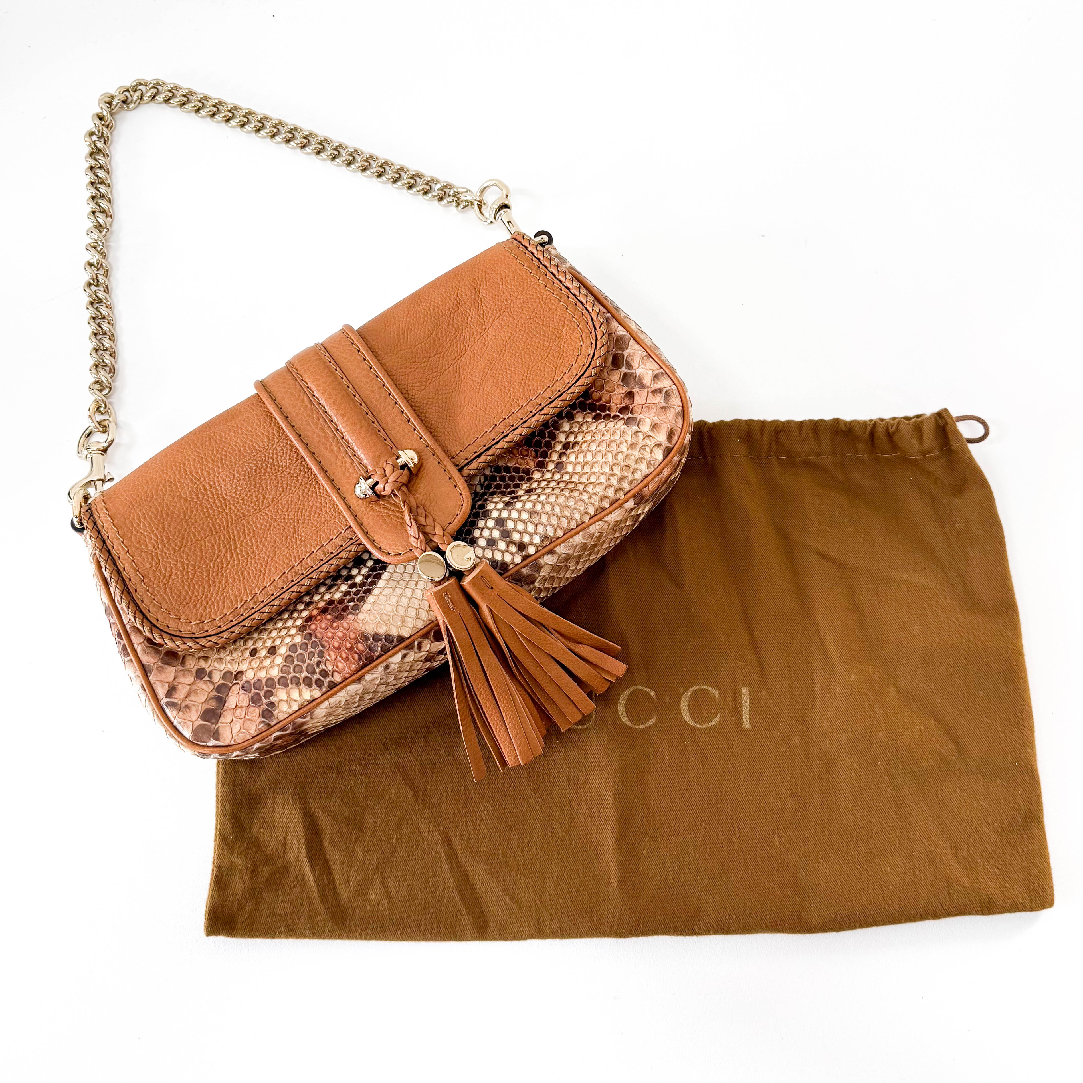 Brown Leather Gold Chain Shoulder Bag