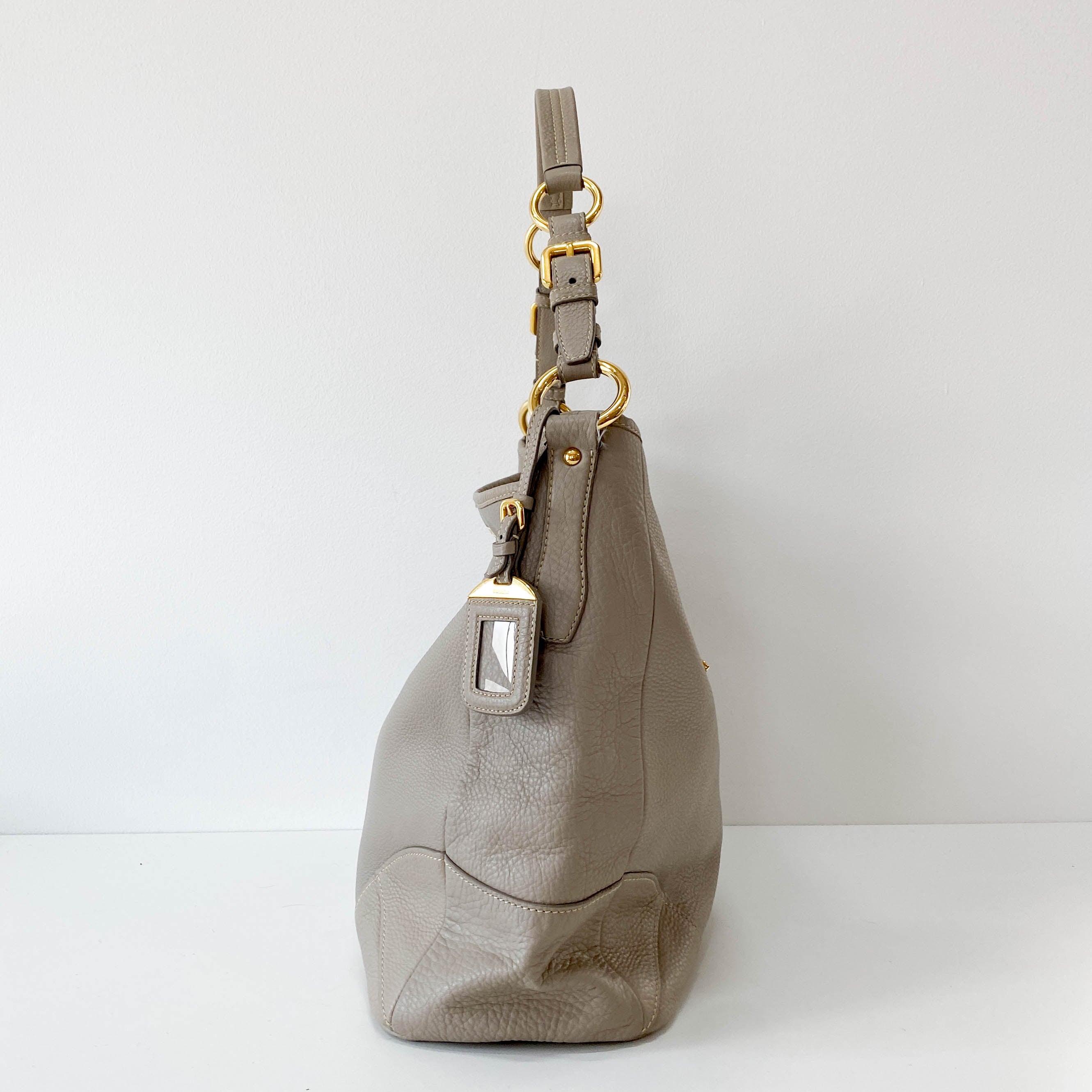 Grey Leather Shoulder Bag