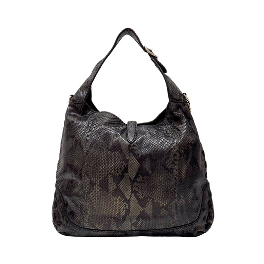 New Jackie Dark Green Python Embossed Leather  Two Way Tote Bag