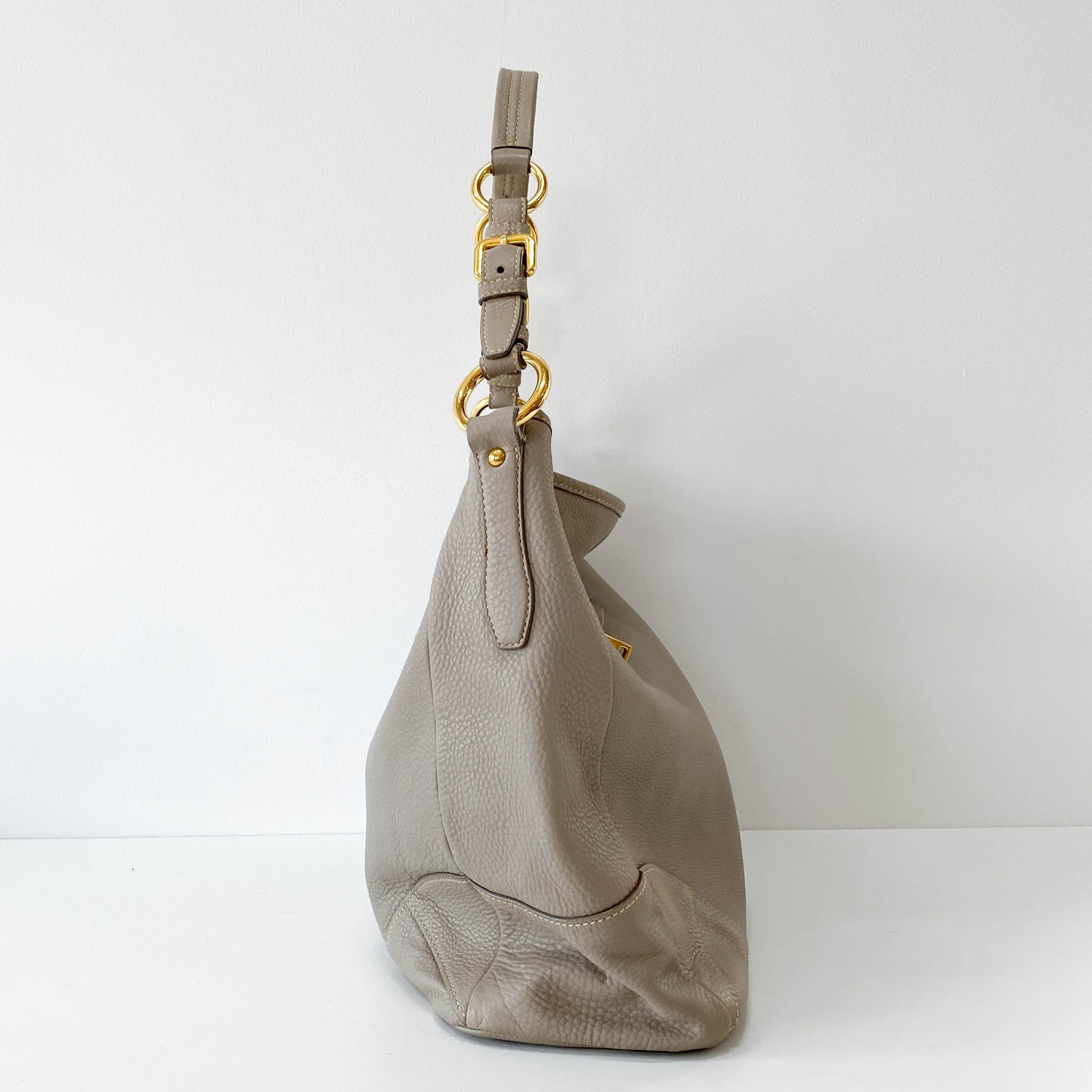 Grey Leather Shoulder Bag