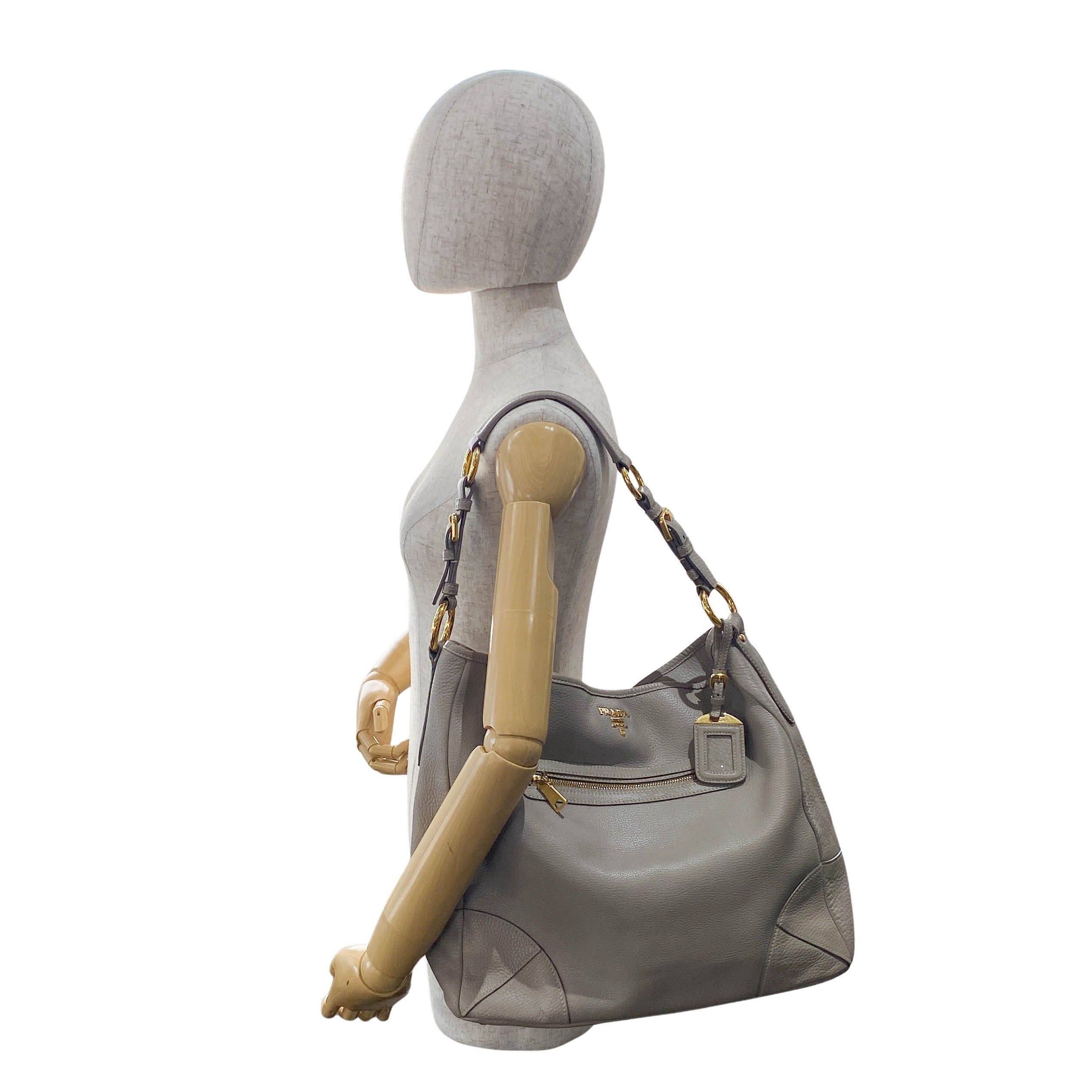 Grey Leather Shoulder Bag