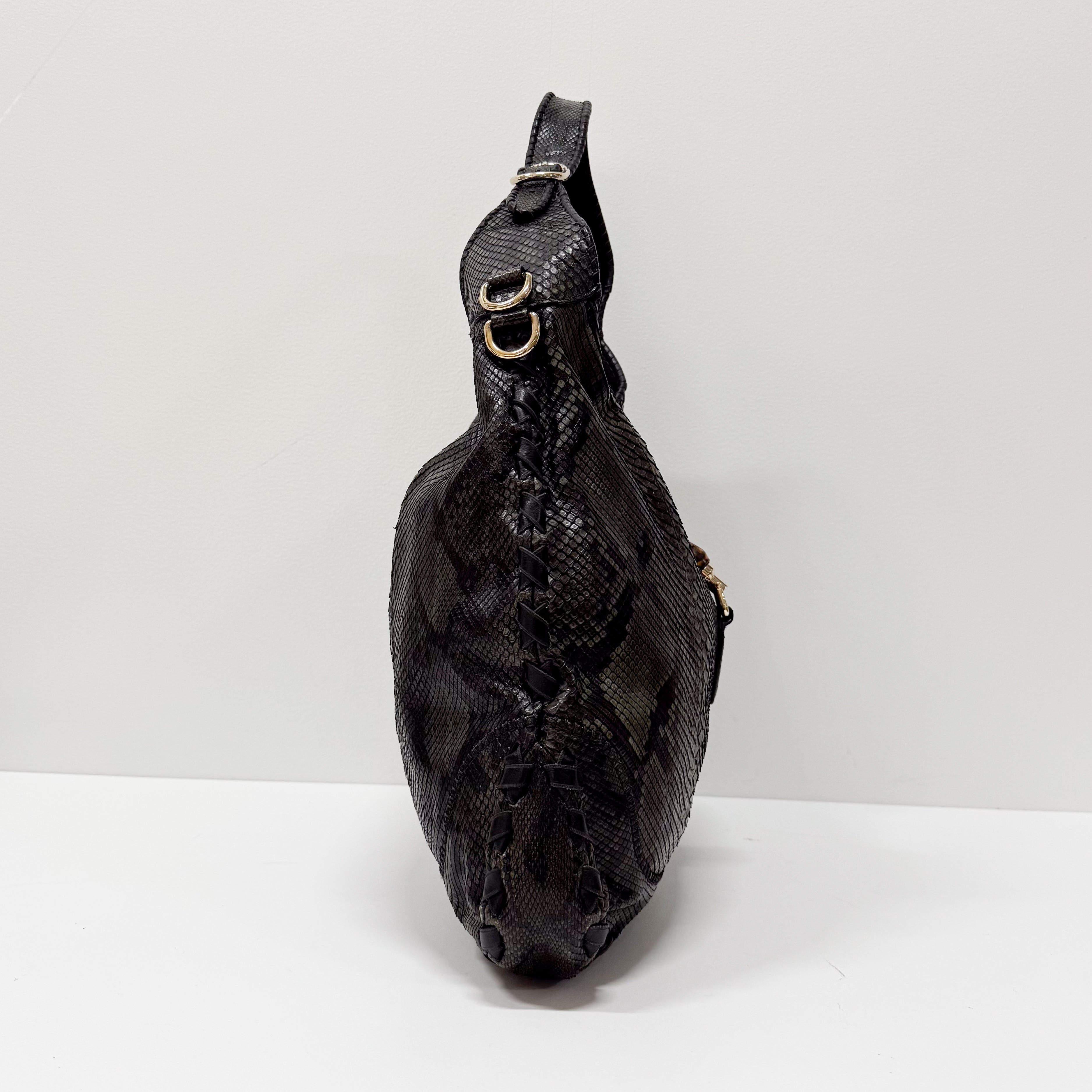 New Jackie Dark Green Python Embossed Leather  Two Way Tote Bag