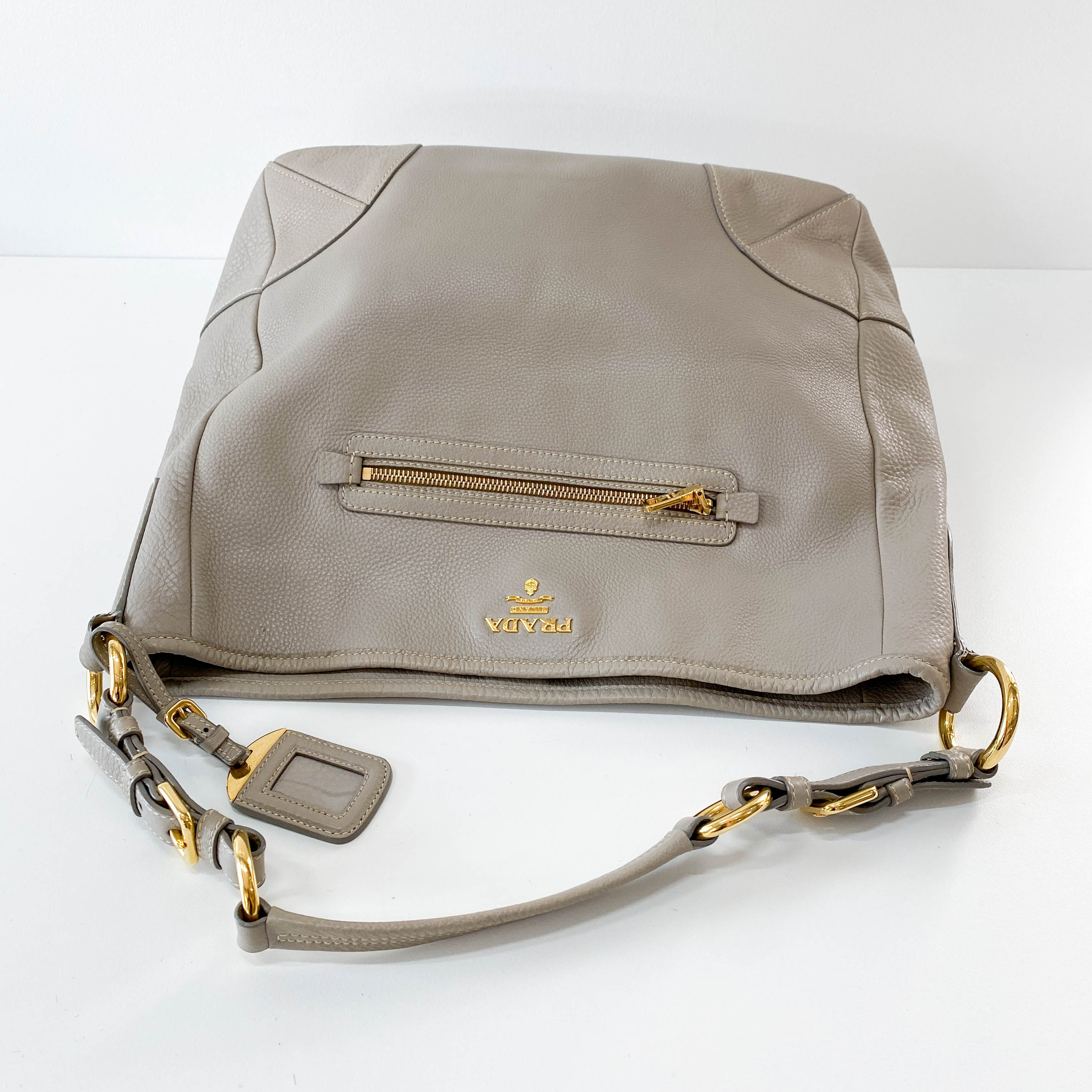 Grey Leather Shoulder Bag