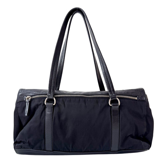 Black Nylon and Leather Shoulder Bag
