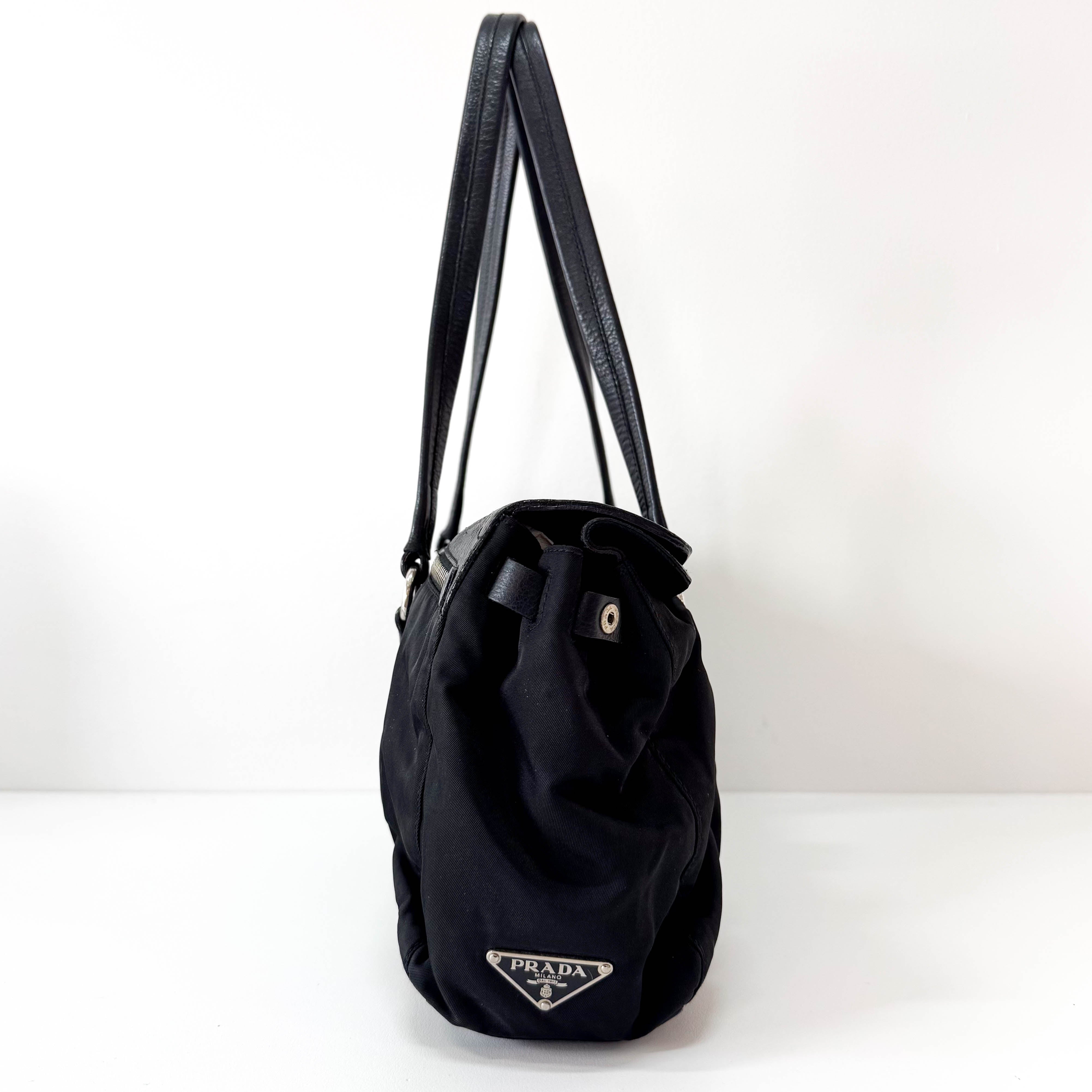 Black Nylon and Leather Shoulder Bag