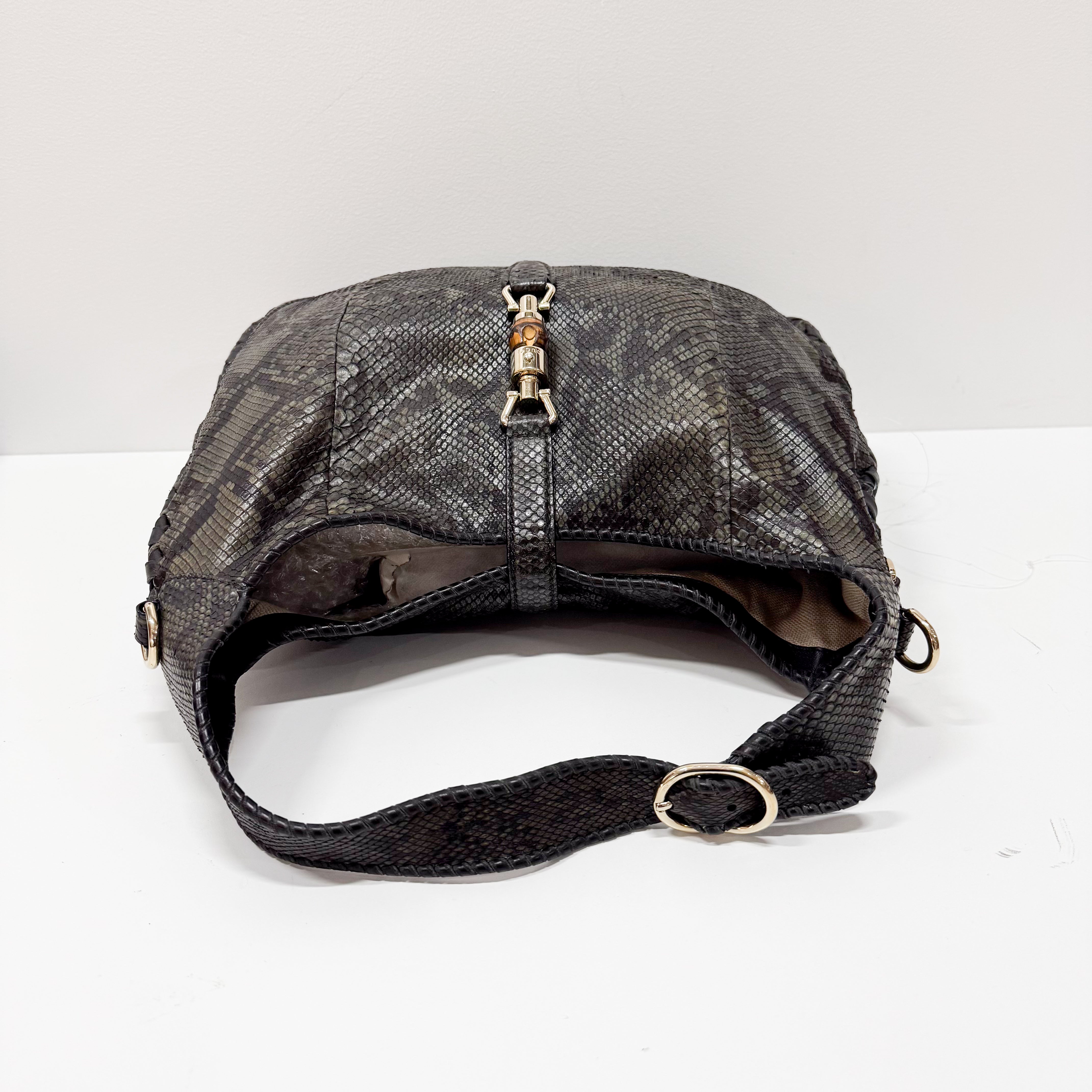 New Jackie Dark Green Python Embossed Leather  Two Way Tote Bag