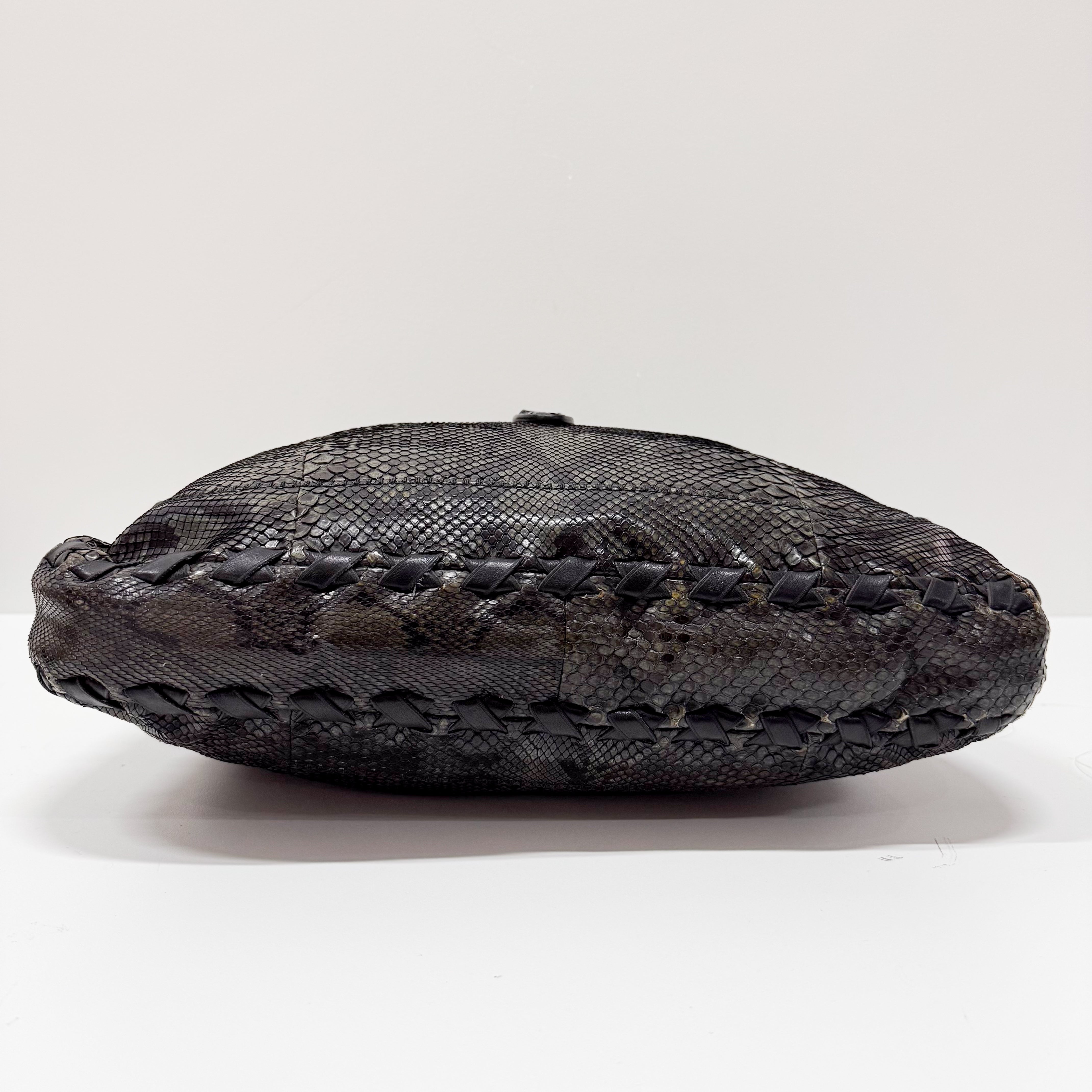 New Jackie Dark Green Python Embossed Leather  Two Way Tote Bag