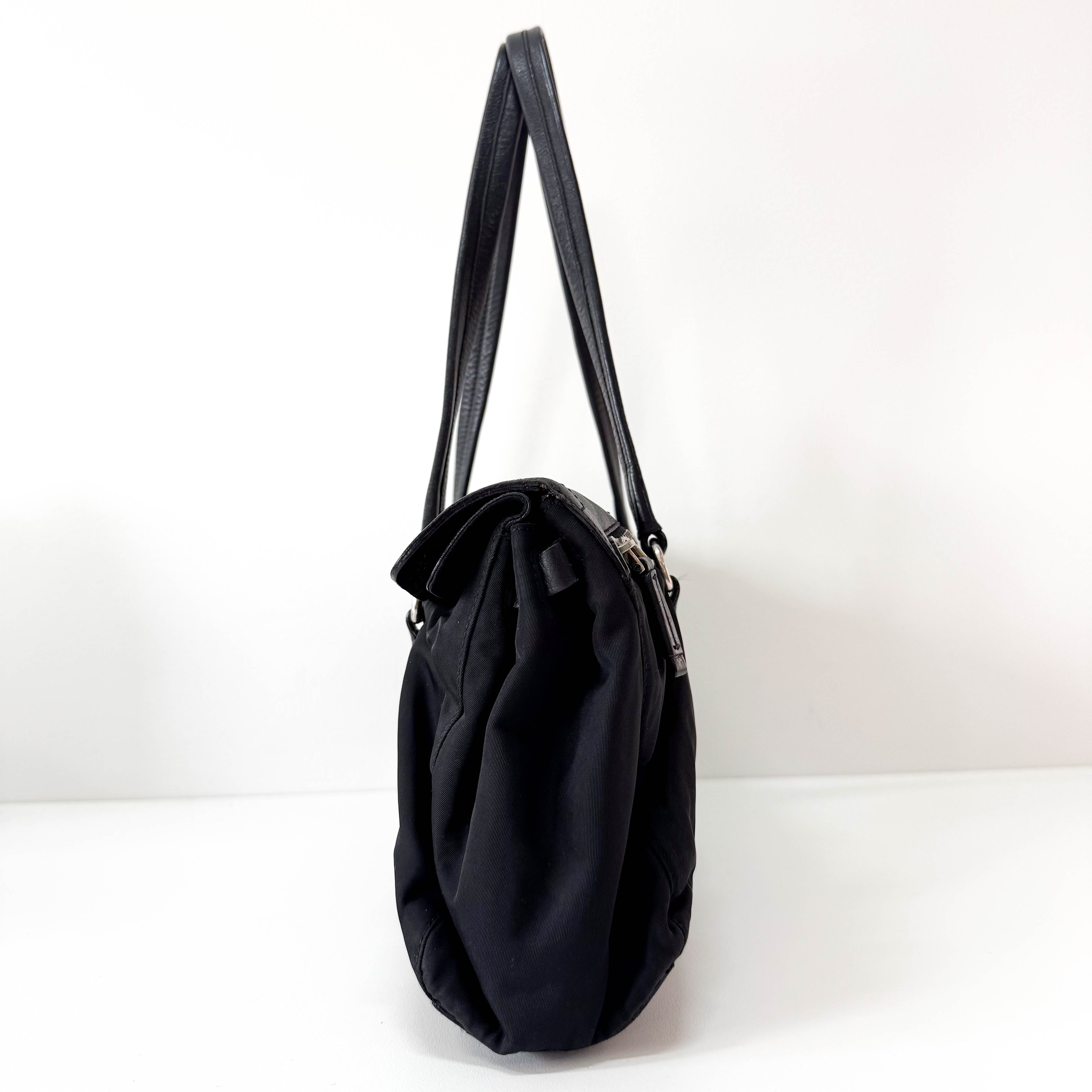 Black Nylon and Leather Shoulder Bag