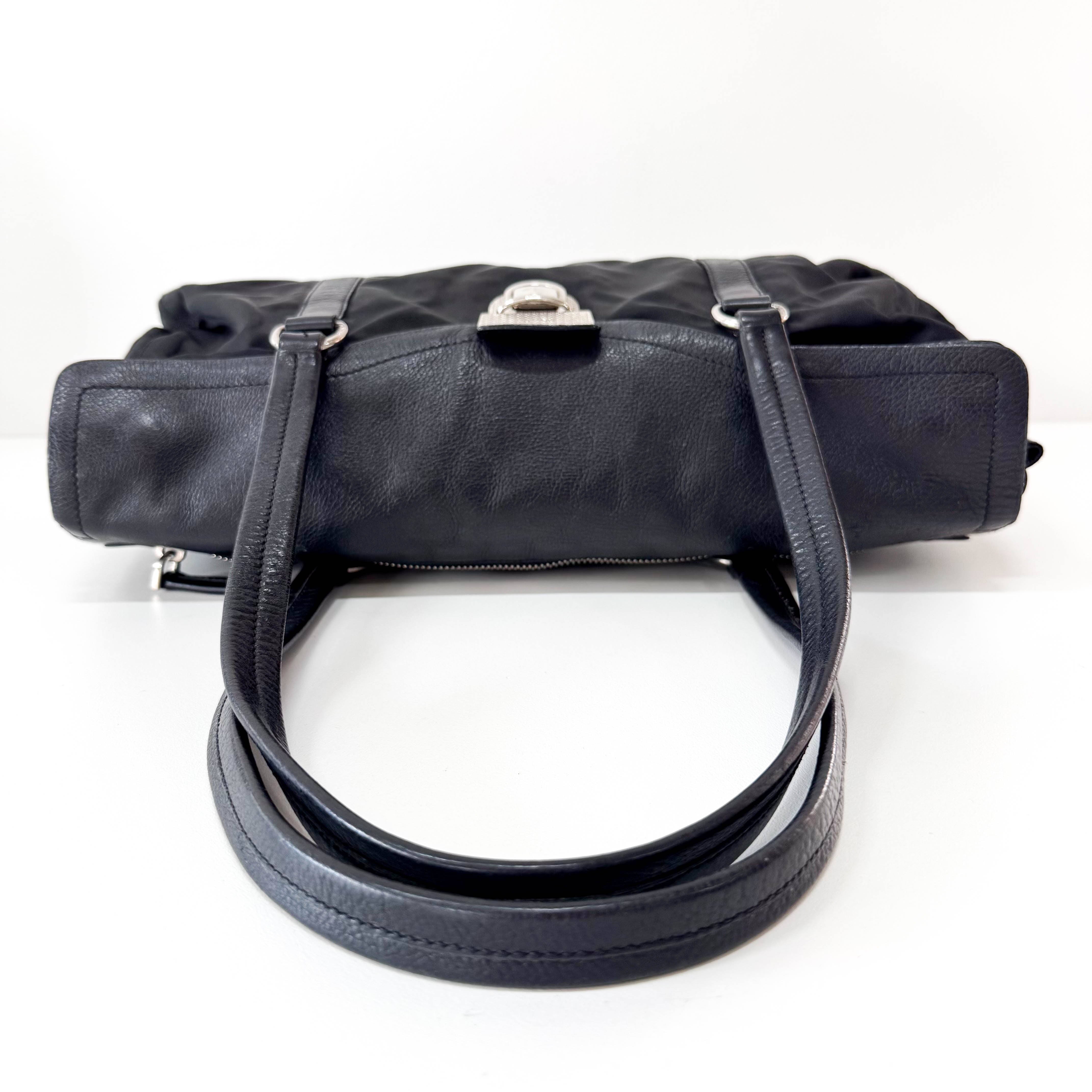 Black Nylon and Leather Shoulder Bag
