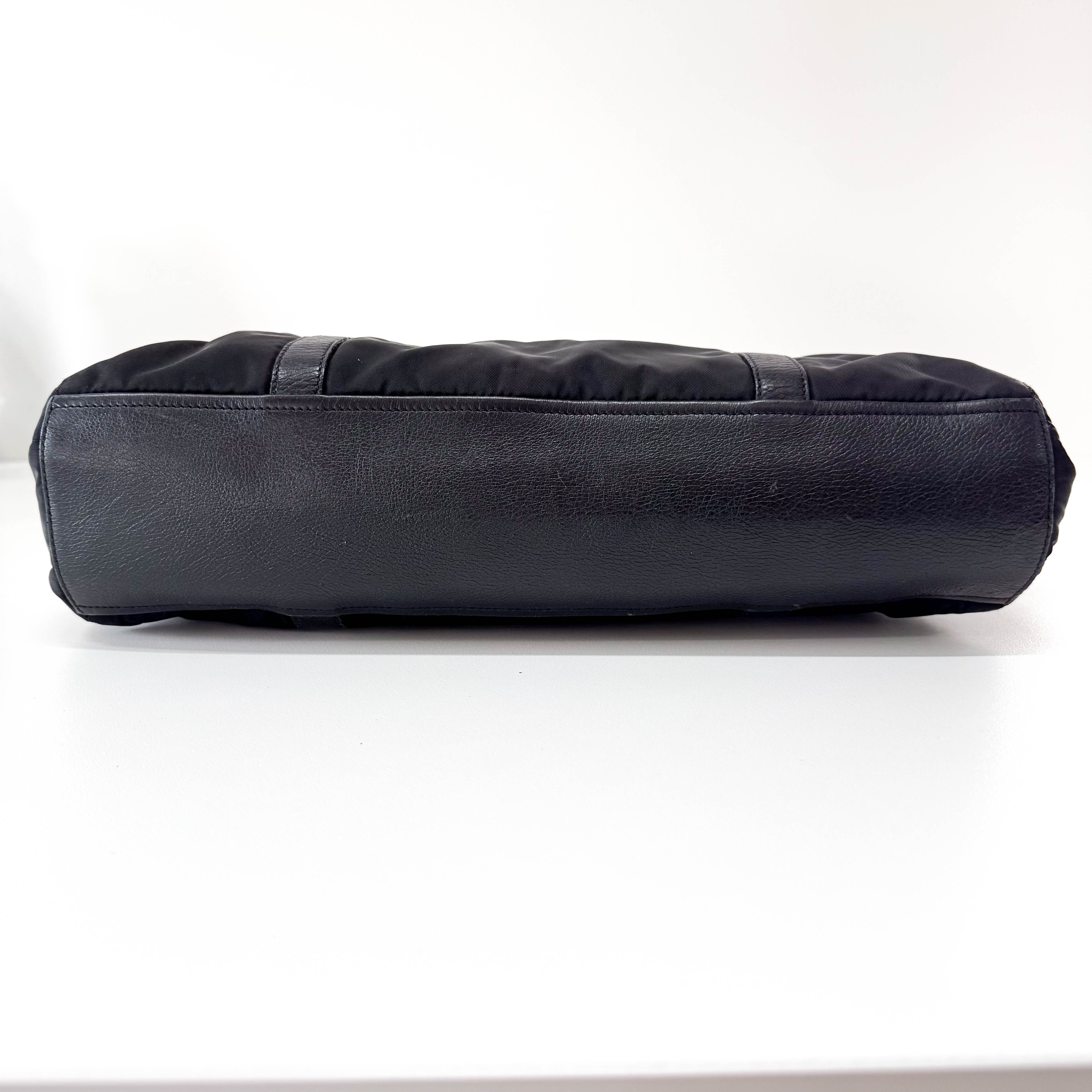 Black Nylon and Leather Shoulder Bag