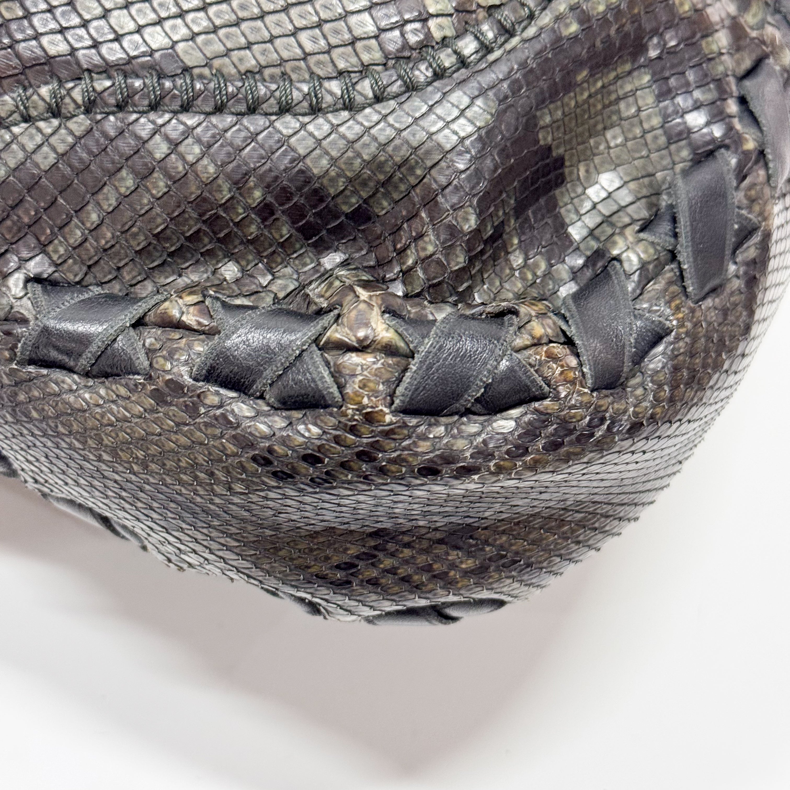 New Jackie Dark Green Python Embossed Leather  Two Way Tote Bag