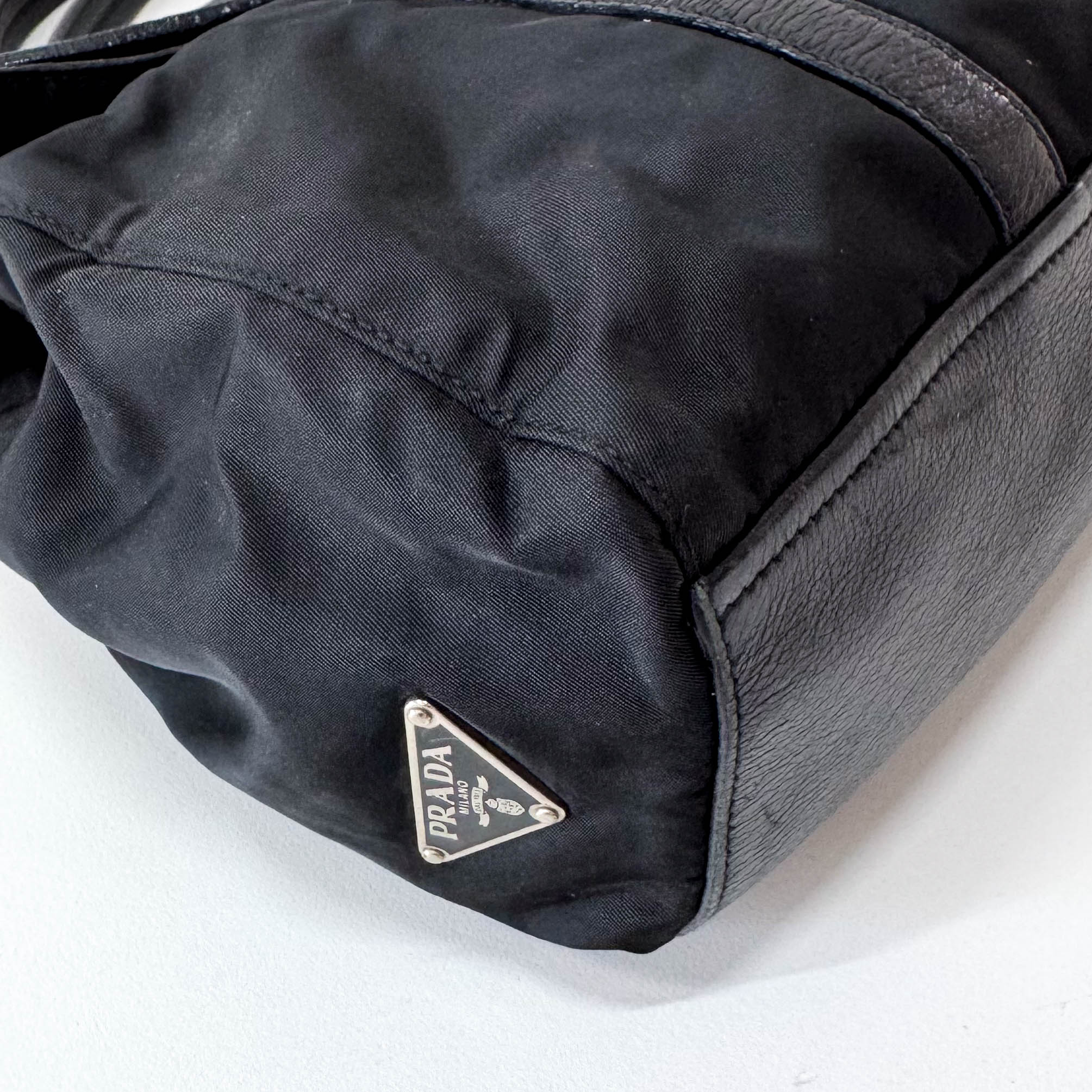 Black Nylon and Leather Shoulder Bag