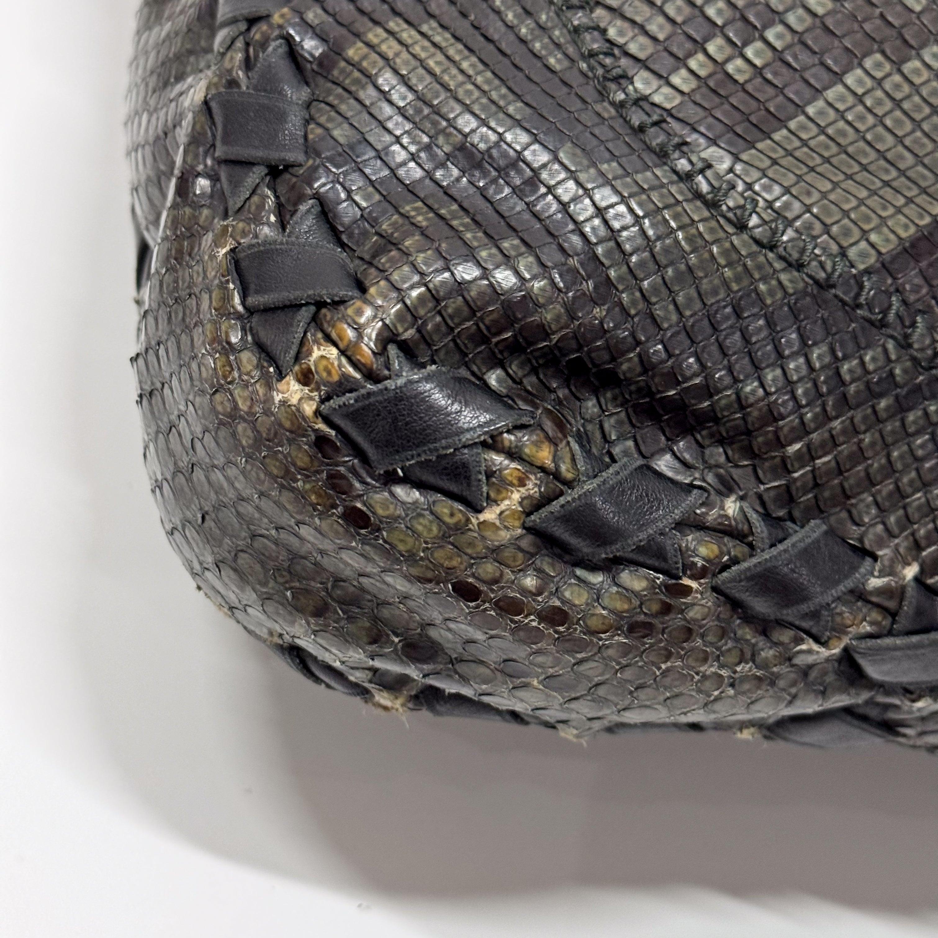 New Jackie Dark Green Python Embossed Leather  Two Way Tote Bag