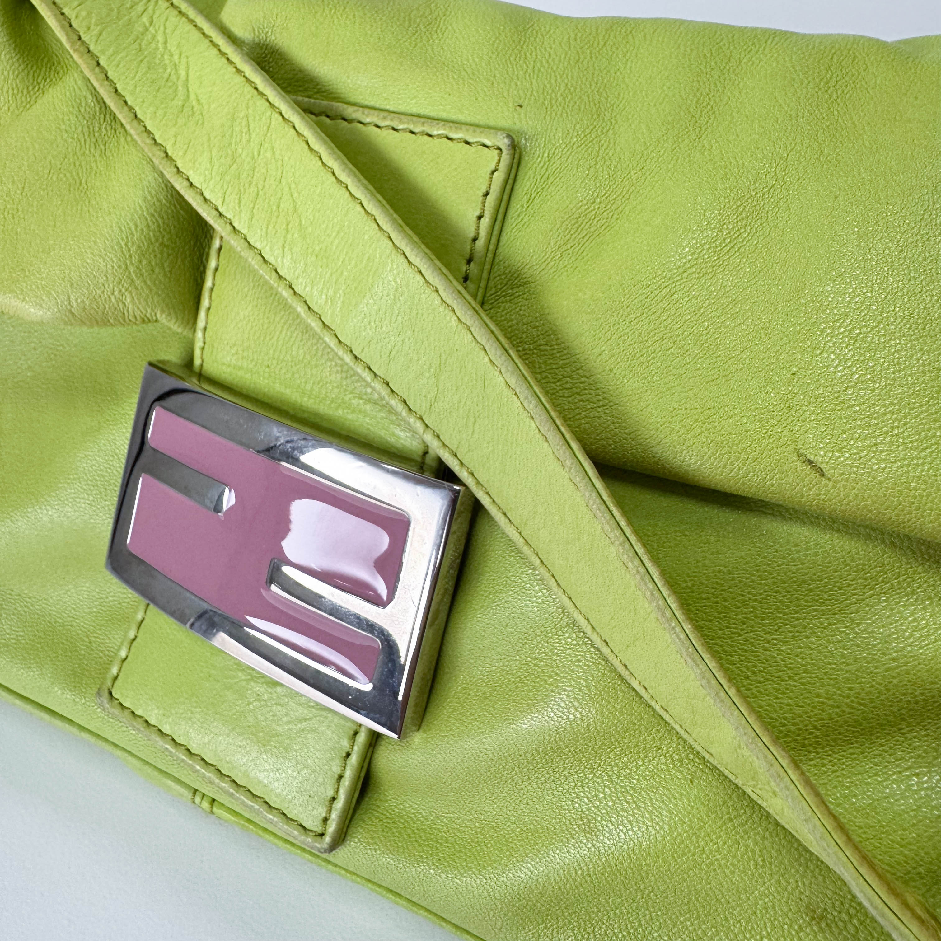 Baguette Green Nappa Leather Shoulder Bag