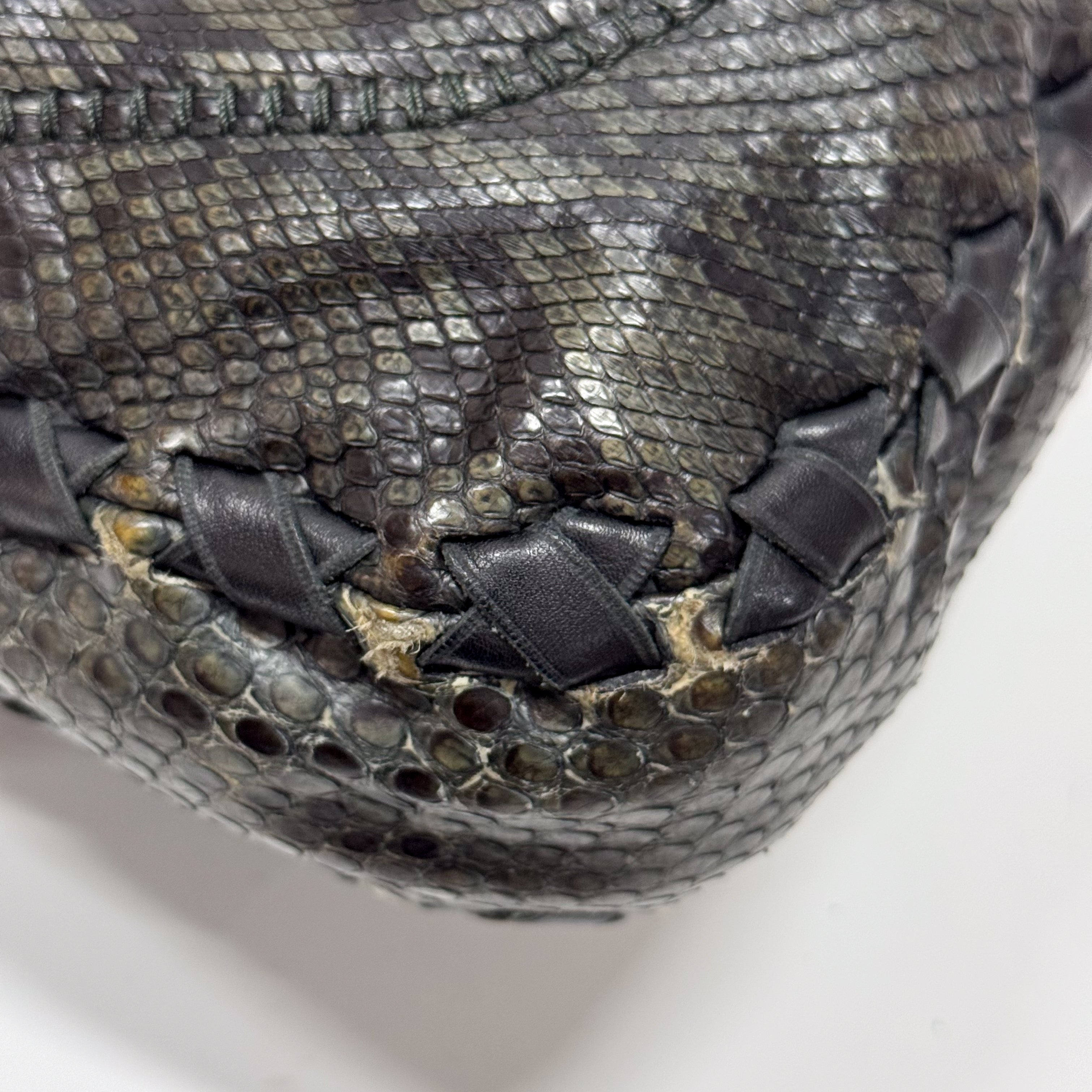 New Jackie Dark Green Python Embossed Leather  Two Way Tote Bag