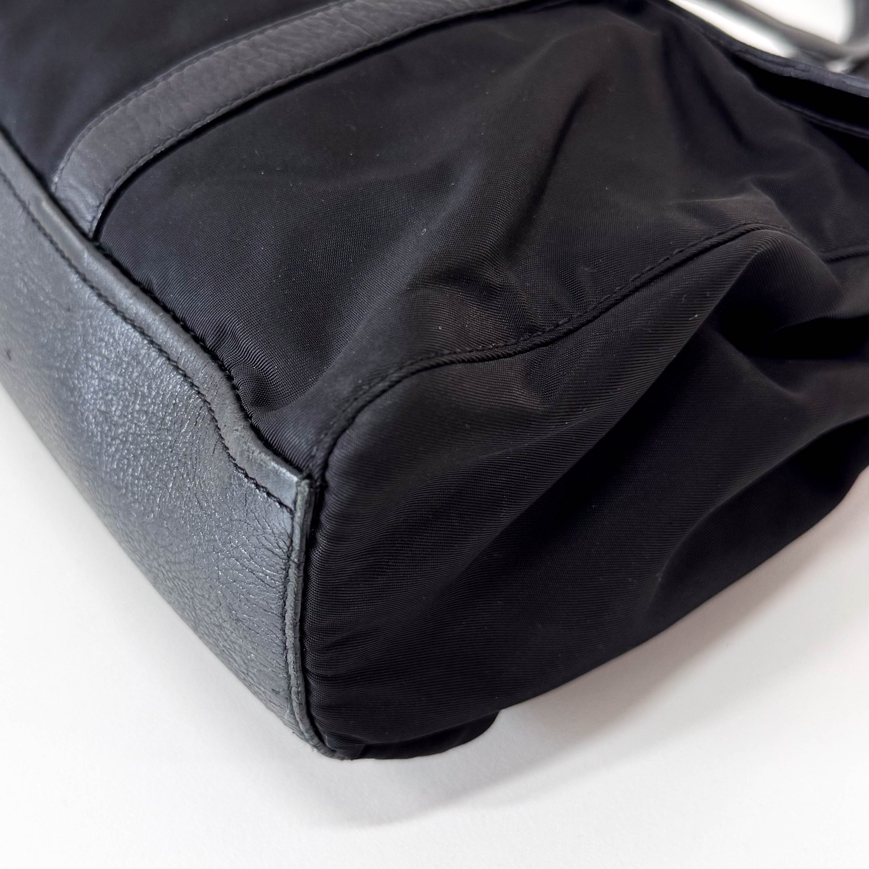 Black Nylon and Leather Shoulder Bag